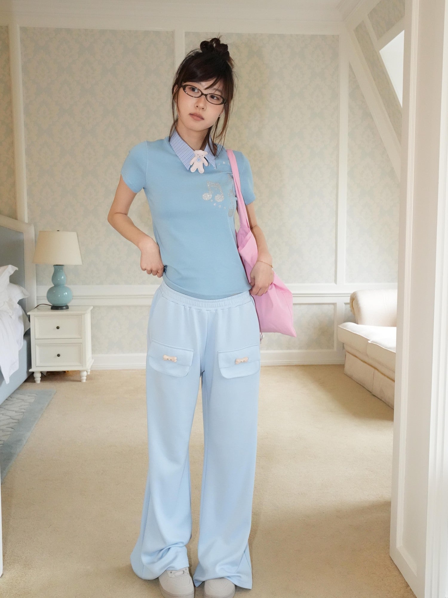 takeabreak Draped Aqua Square Pocket Bone Button Women&