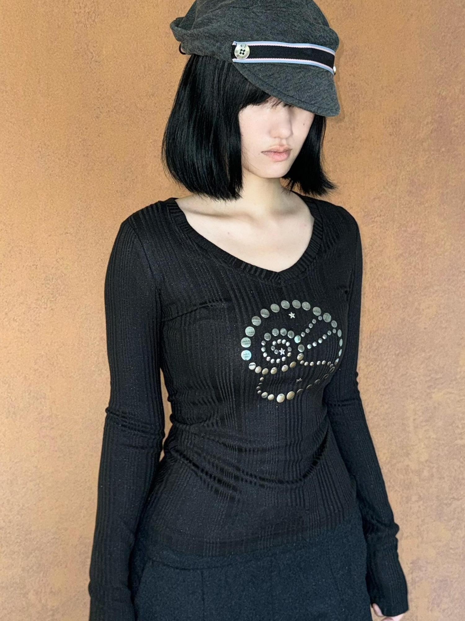 takeabreak Gray Korean Knit Button Detail Octagonal Women&