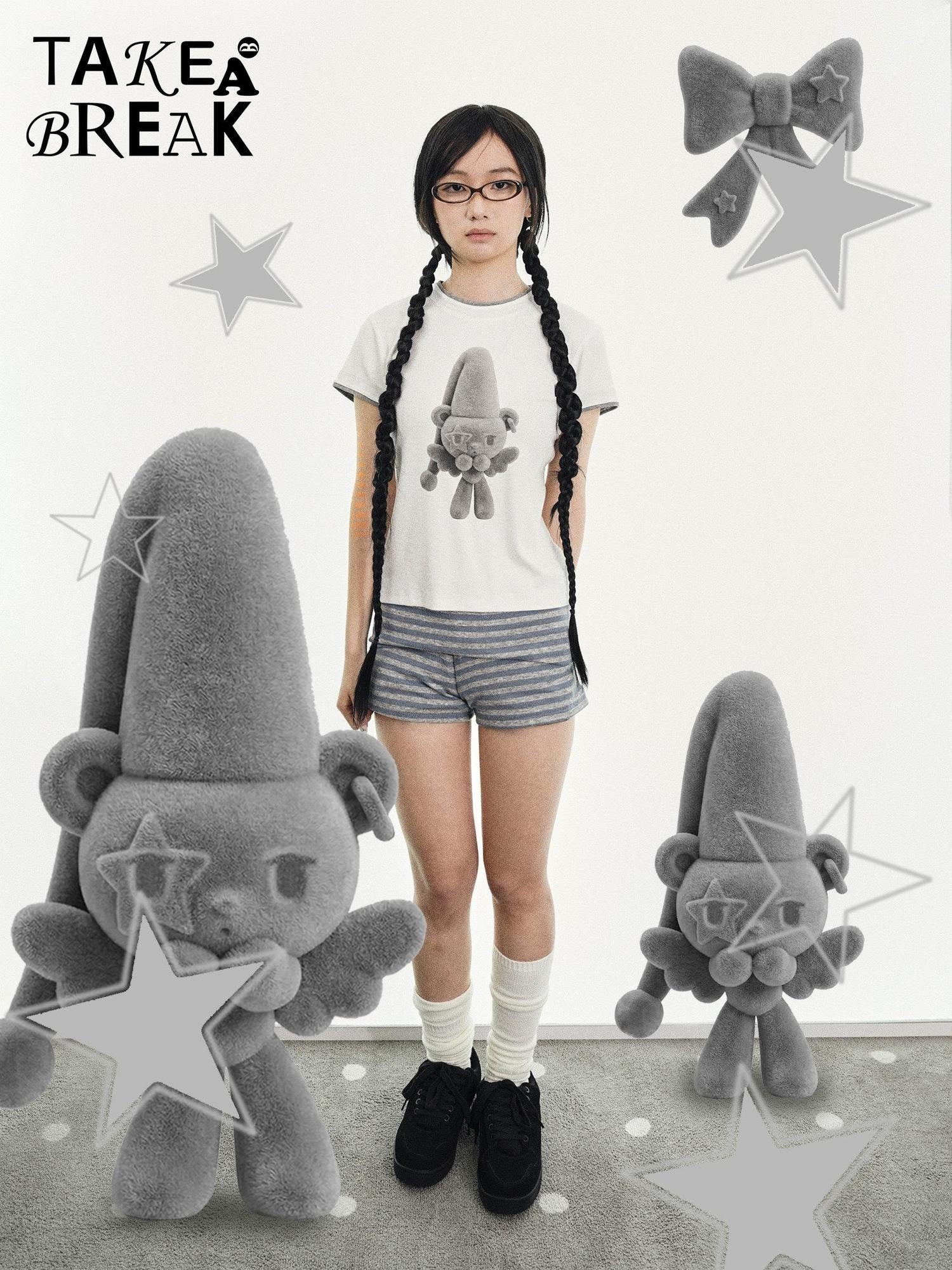 takeabreak Grey White Layered Bear Ink Print Women&