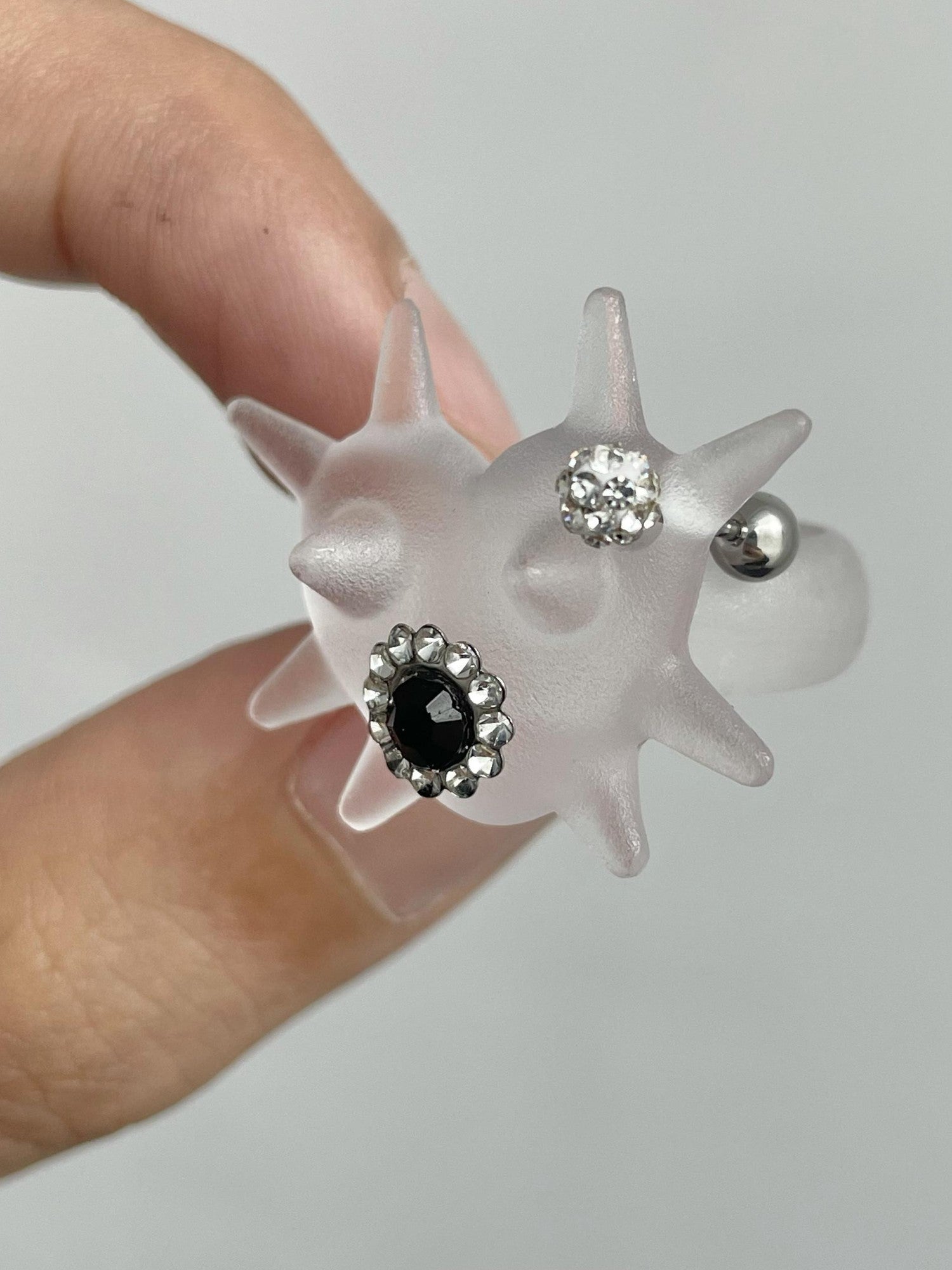 takeabreak Heart Spike Gemstone Diamond Inlaid Pave Five Star Punk Women&