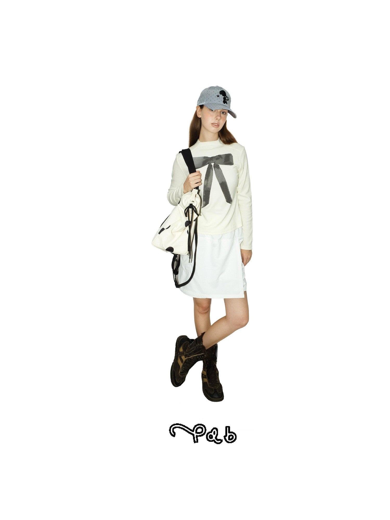 takeabreak Ivory Bow Print Mock Neck Slim Fit Women&
