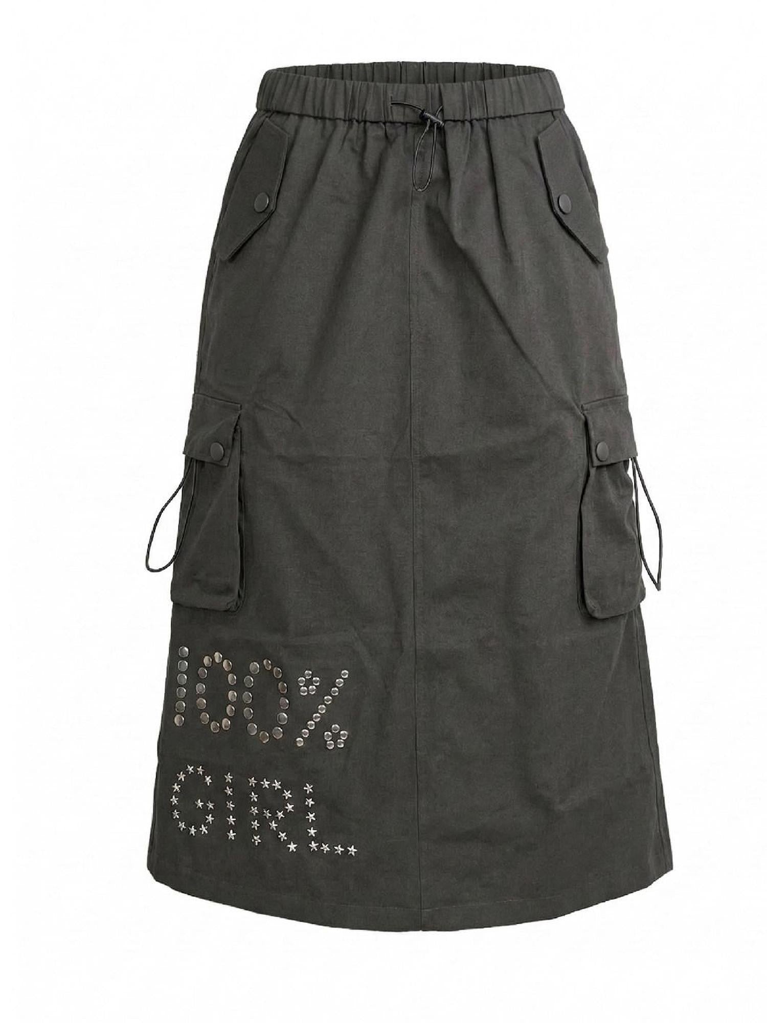 takeabreak Meteorite Gray Rhinestone Stud Drawstring A Line Women&