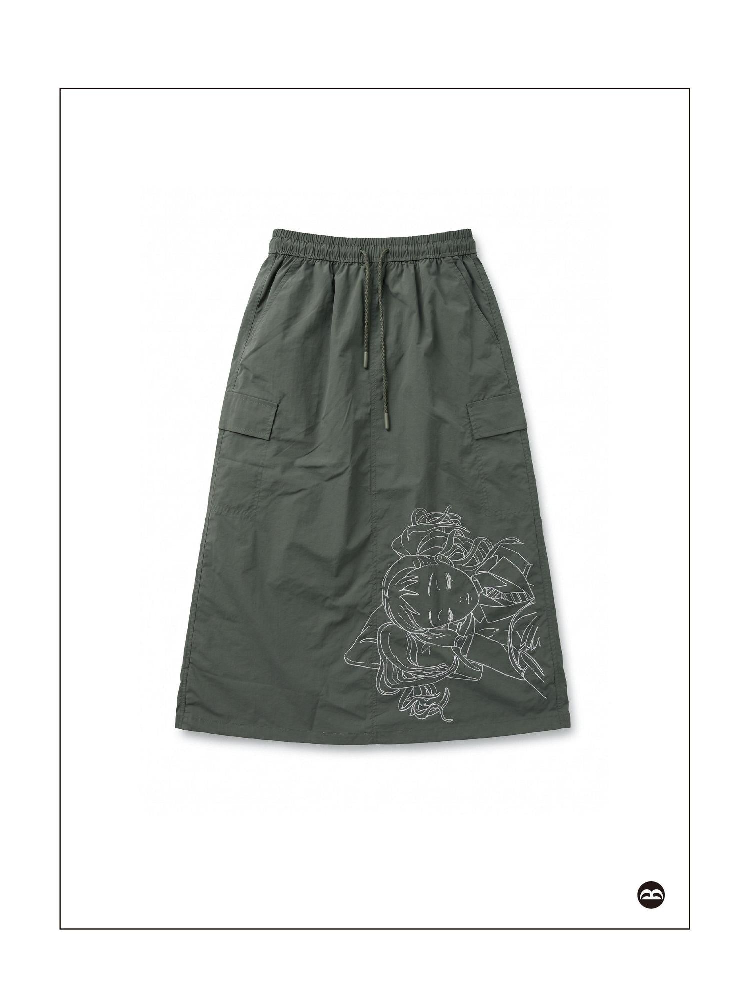 takeabreak Olive Green Comic Line Art Print Drawstring Women&