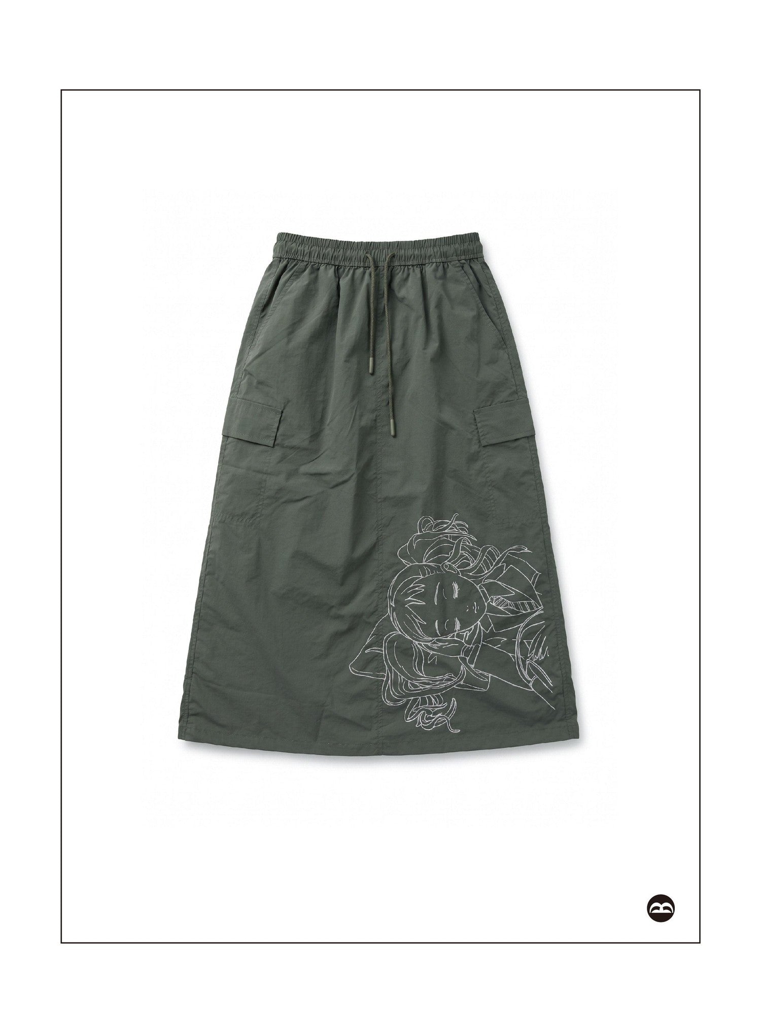 takeabreak Olive Green Comic Line Art Print Drawstring Women&