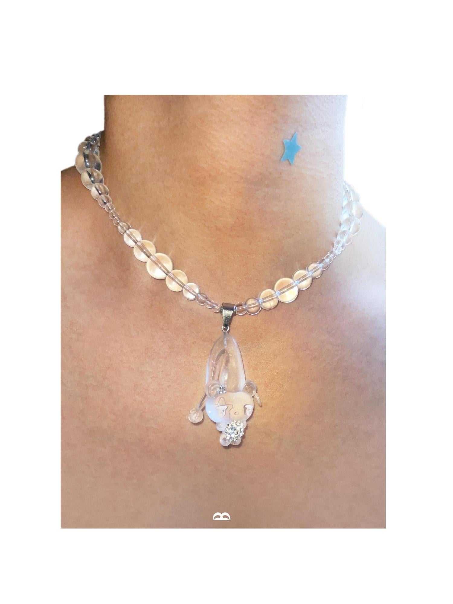 takeabreak Pink Sleeping Bear Crystal Pendant Women&