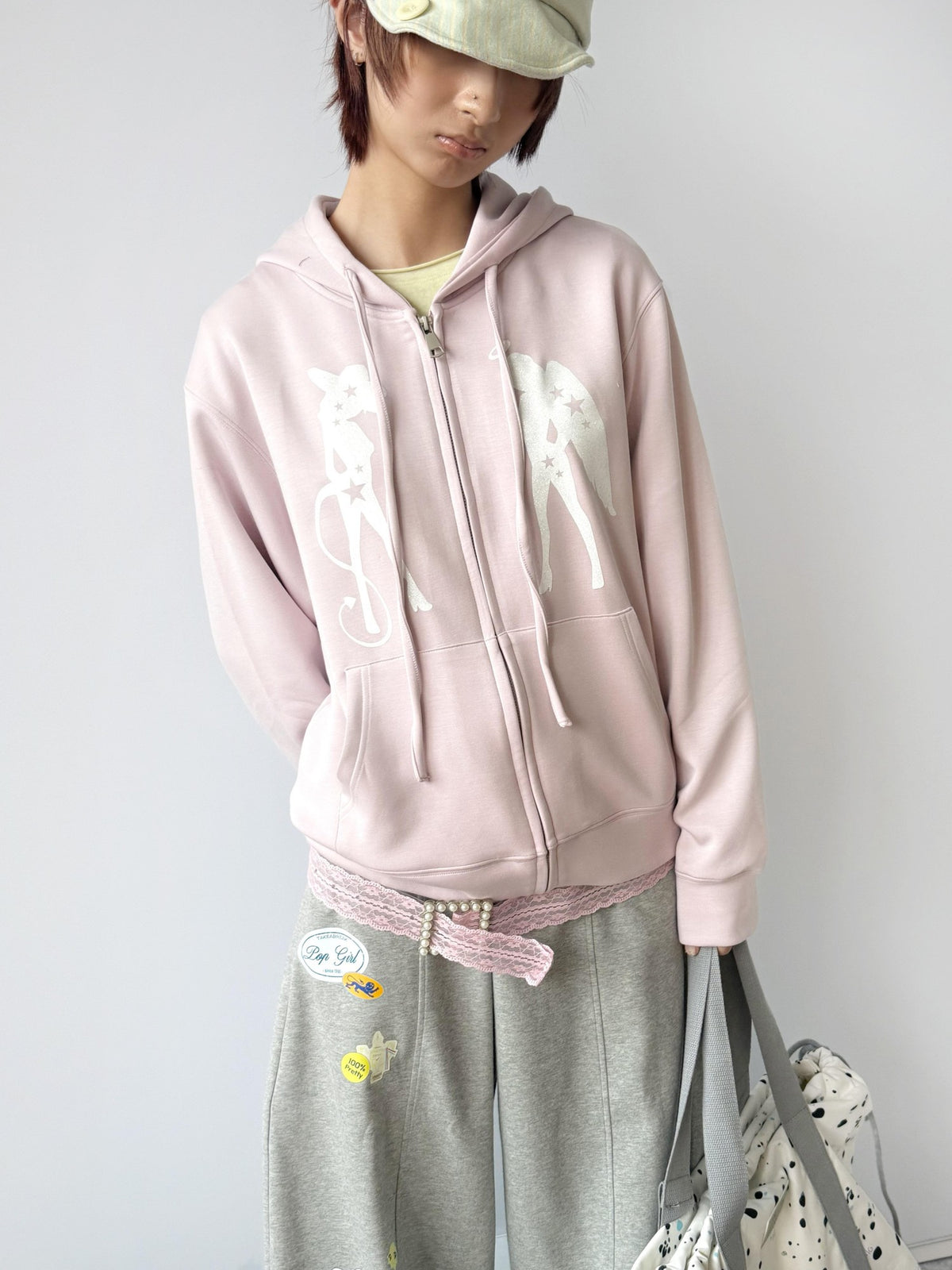 takeabreak Soft Pink Angel Devil Print Relaxed Fit Women&