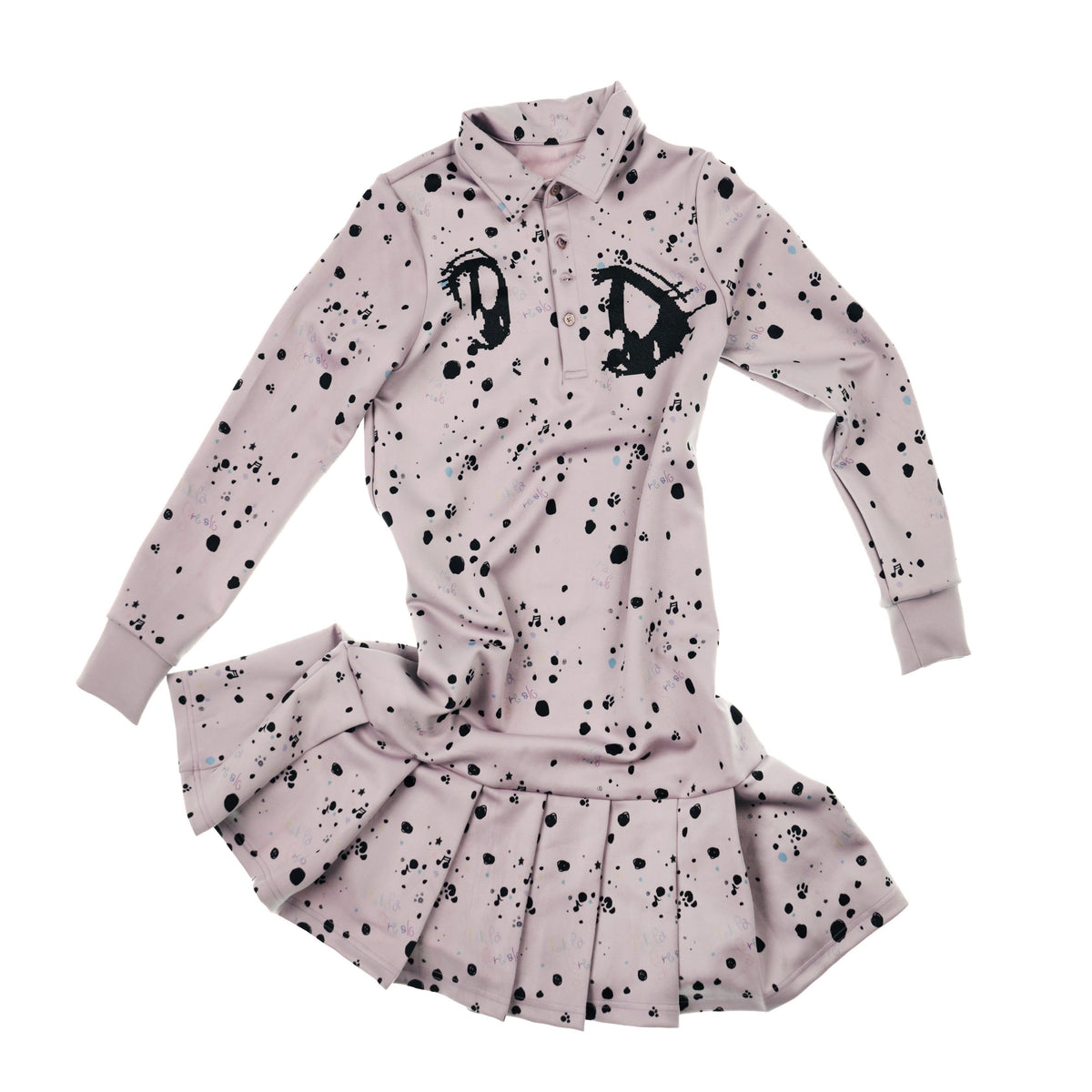 takeabreak_Taro_Purple_Polka_Dot_Shiny_Anime_Eye_Polo_Collar_Pleated_Long_Sleeve_Women&