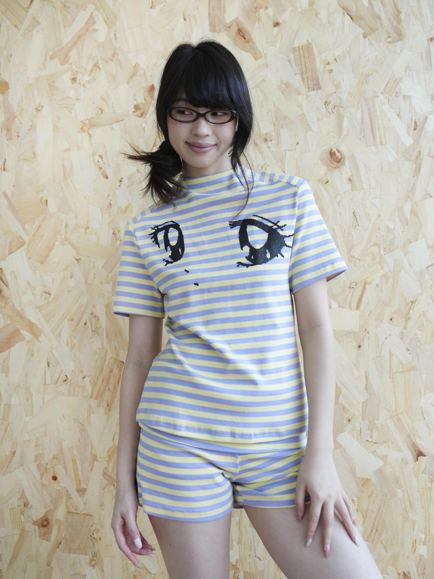 takeabreak Yellow Purple Comic Big Eye Heat Transfer Print Women&