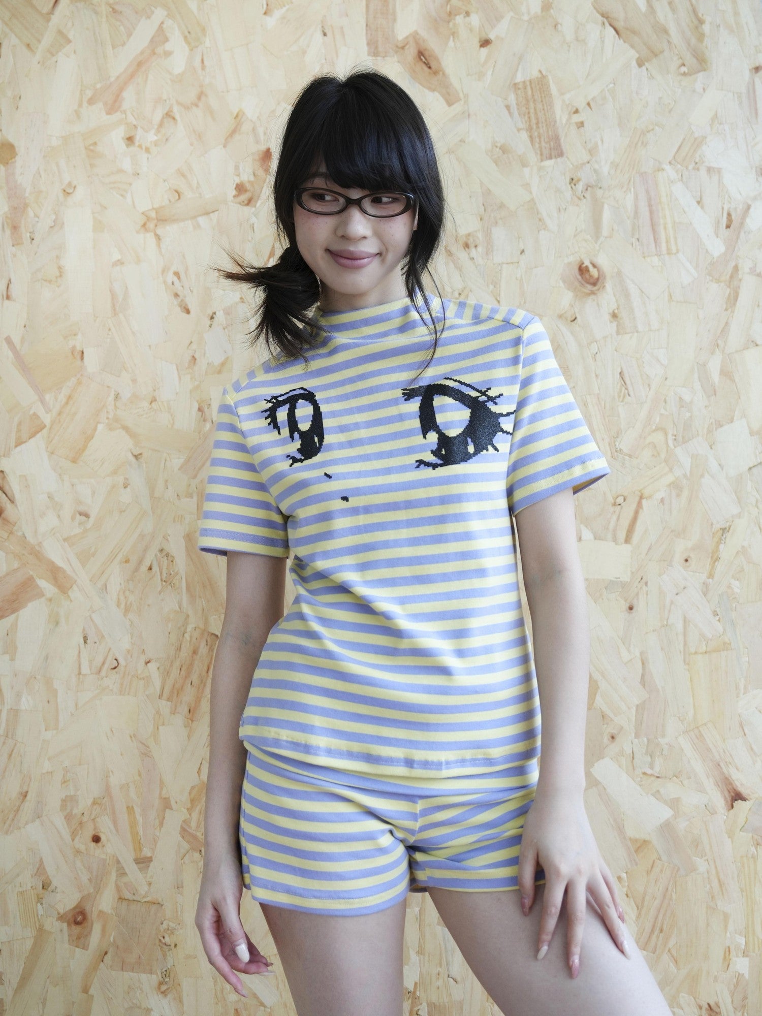 takeabreak Yellow Purple Comic Big Eye Heat Transfer Print Women&