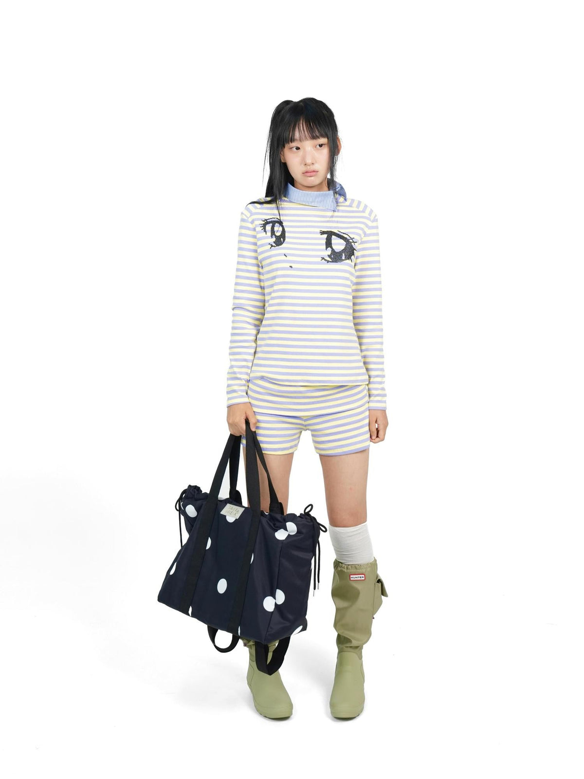 takeabreak Yellow Purple Striped Comic Big Eye Print Women&