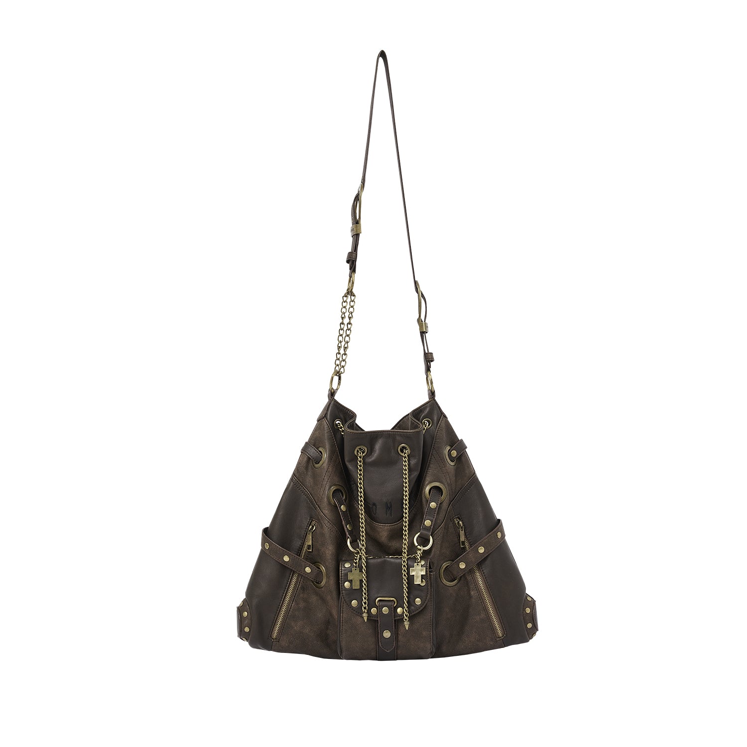 NO ROMANCE Vintage Punk Shoulder Bag With Chains & Studs For Women