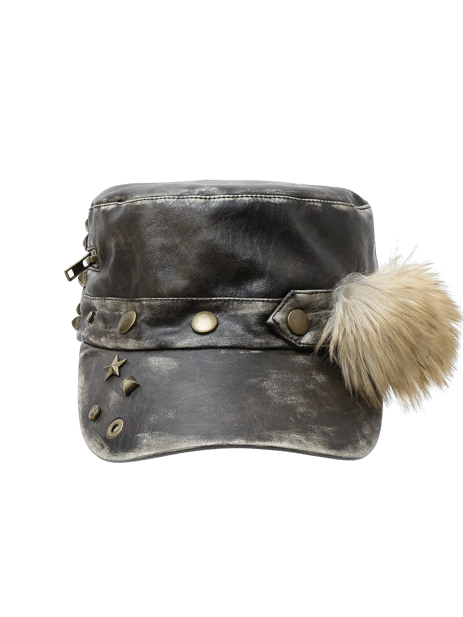 Vintage Punk Rivet Distressed Leather Flat Cap Hats