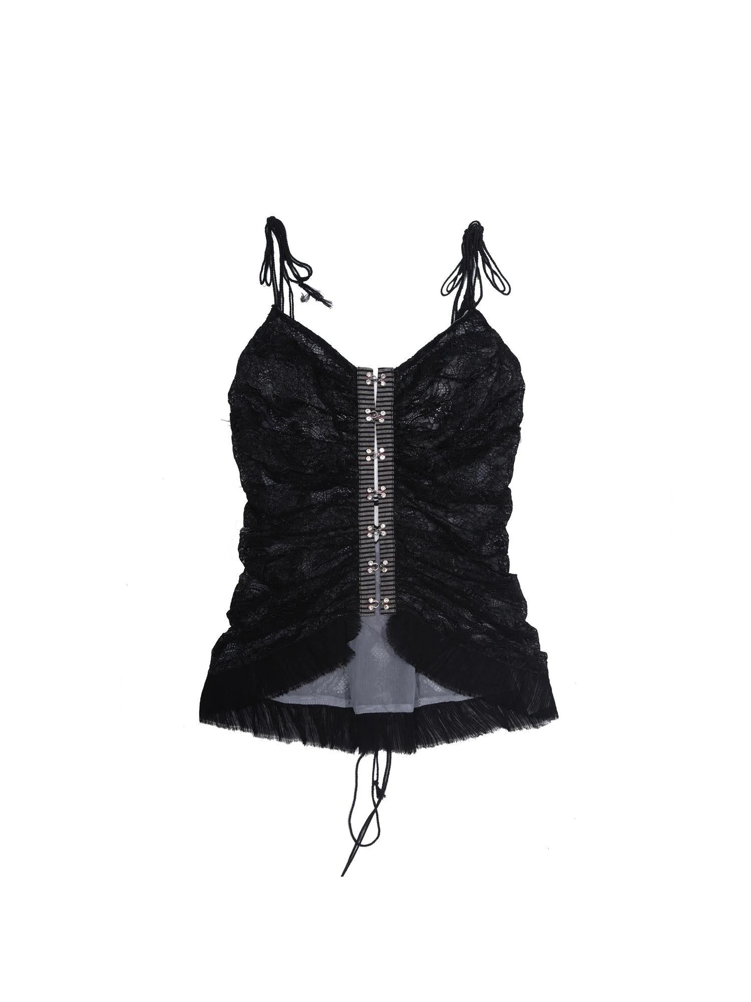 Gothic Lace Punk Corset Bustier With Multi Pleats