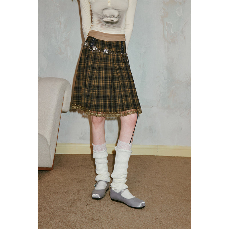 DIDDI MODA Retro Grid Lace Skirt