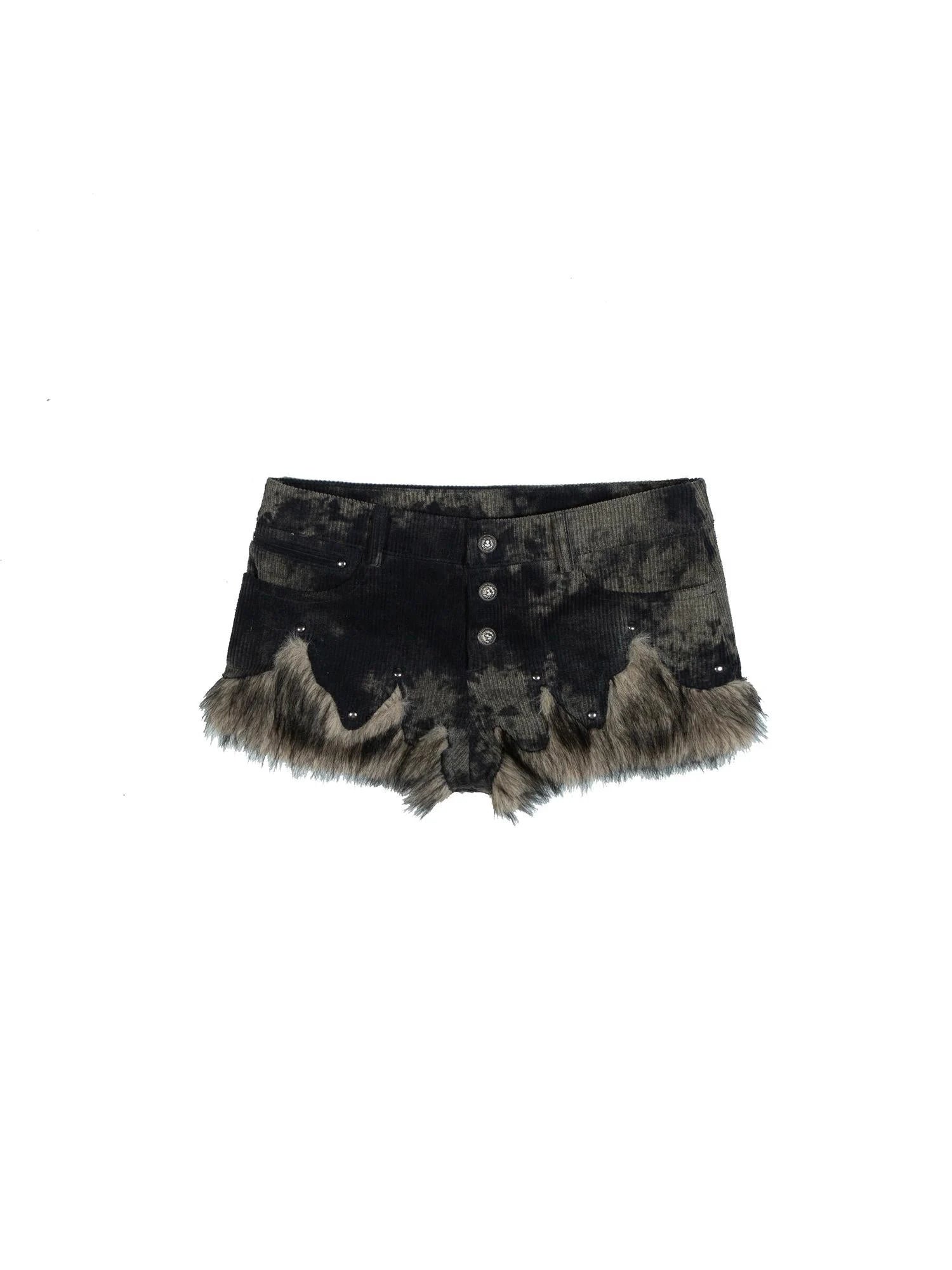 Punk Rock Low Rise Corduroy Patchwork Denim Shorts