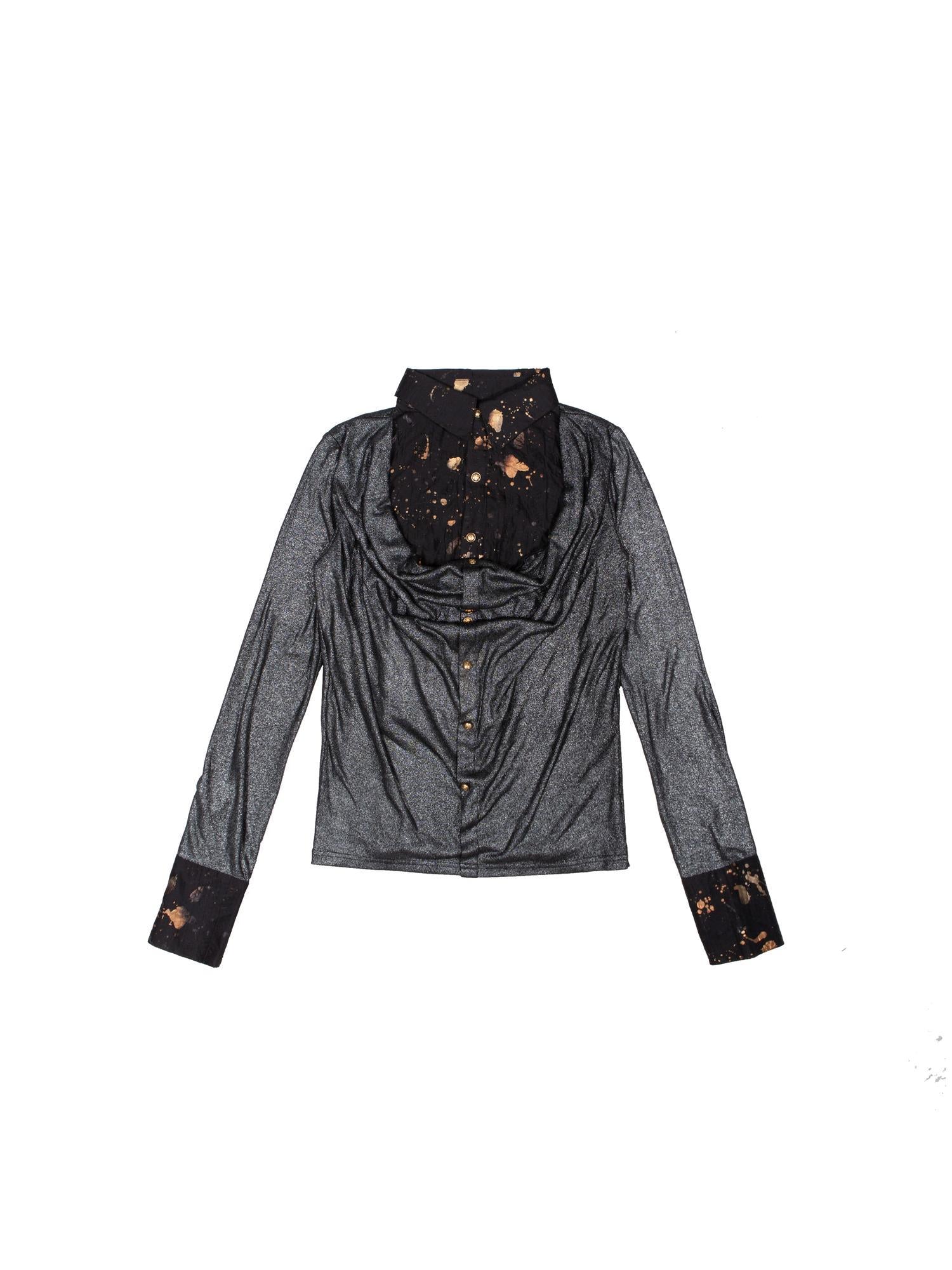 ARIADNAw Punk Y2k Rock V Neck Grain Collar Patchwork Long Sleeve Shirt
