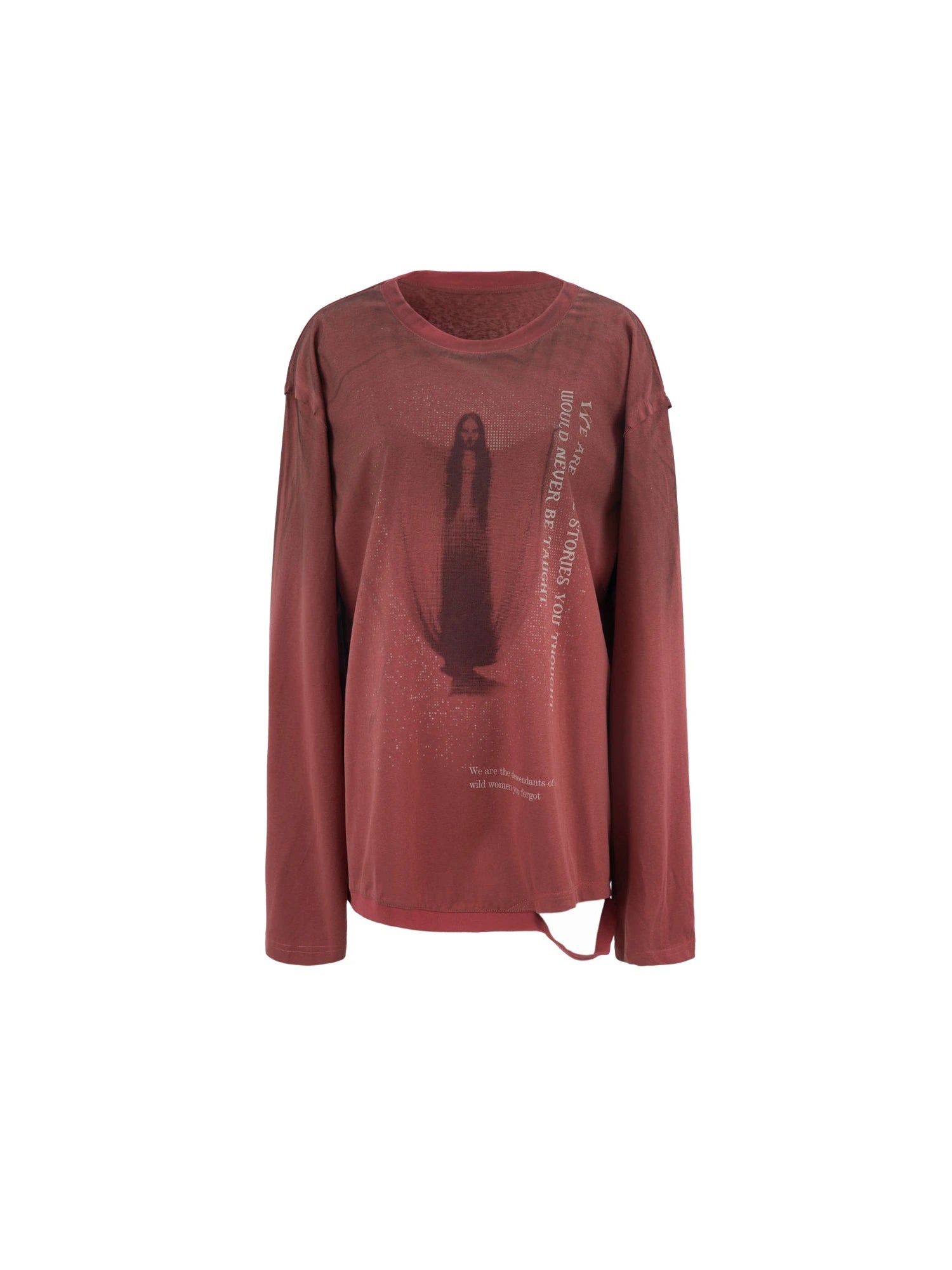 Vintage Distressed Print Basic Round Neck Long Sleeve T-Shirt
