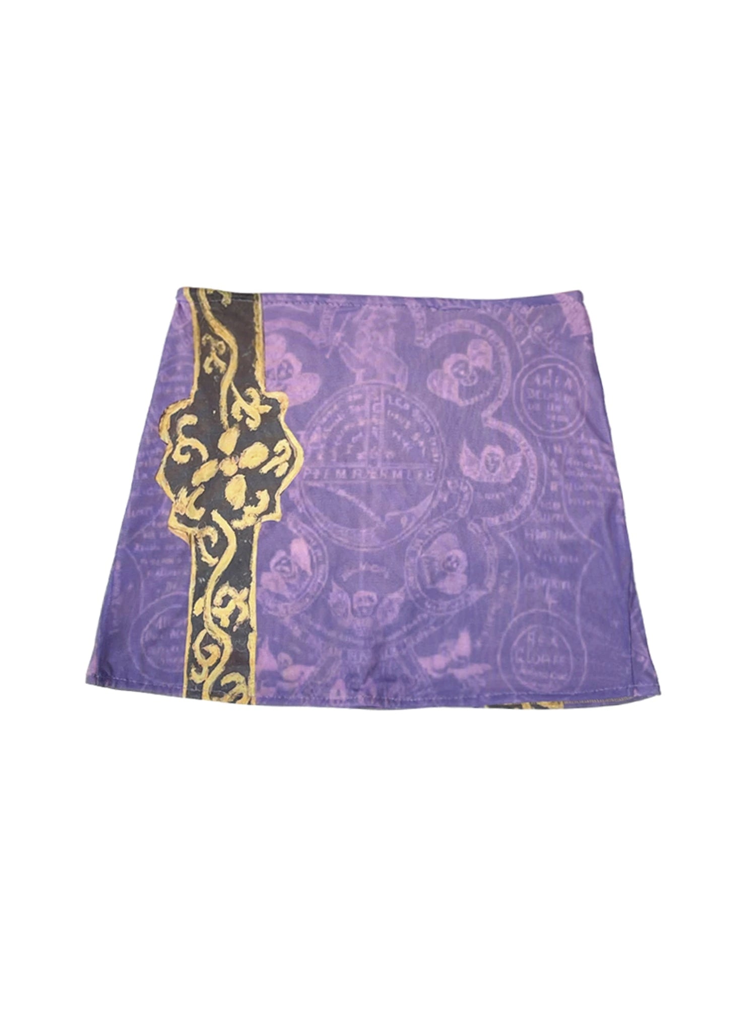 Purple Ethnic Print Mesh Bodycon Mini Skirt