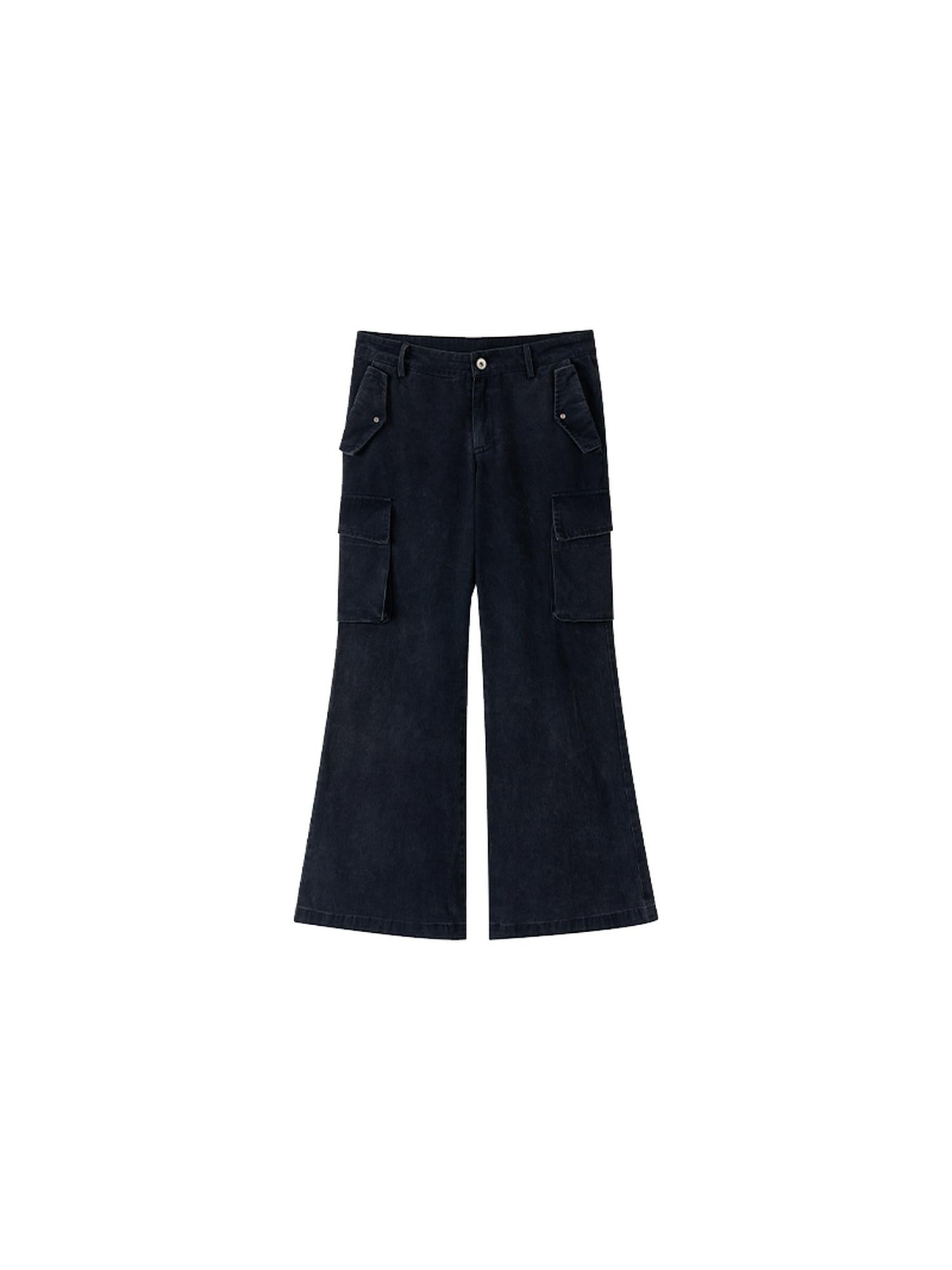 Vintage Washed Cargo Flare Low-Rise Wide Leg Pants