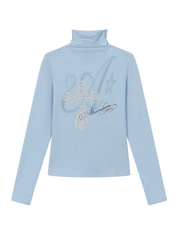Winter First Snow Print Slim High Neck Long Sleeve T-Shirt