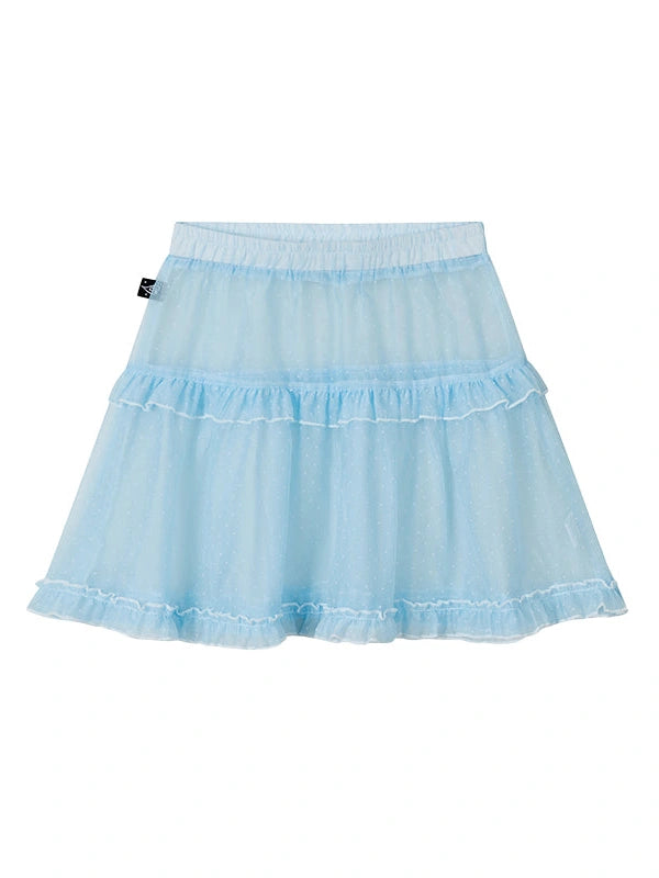Lace Mesh Polka Dot Ruffle Elastic Waist Layered Skirt