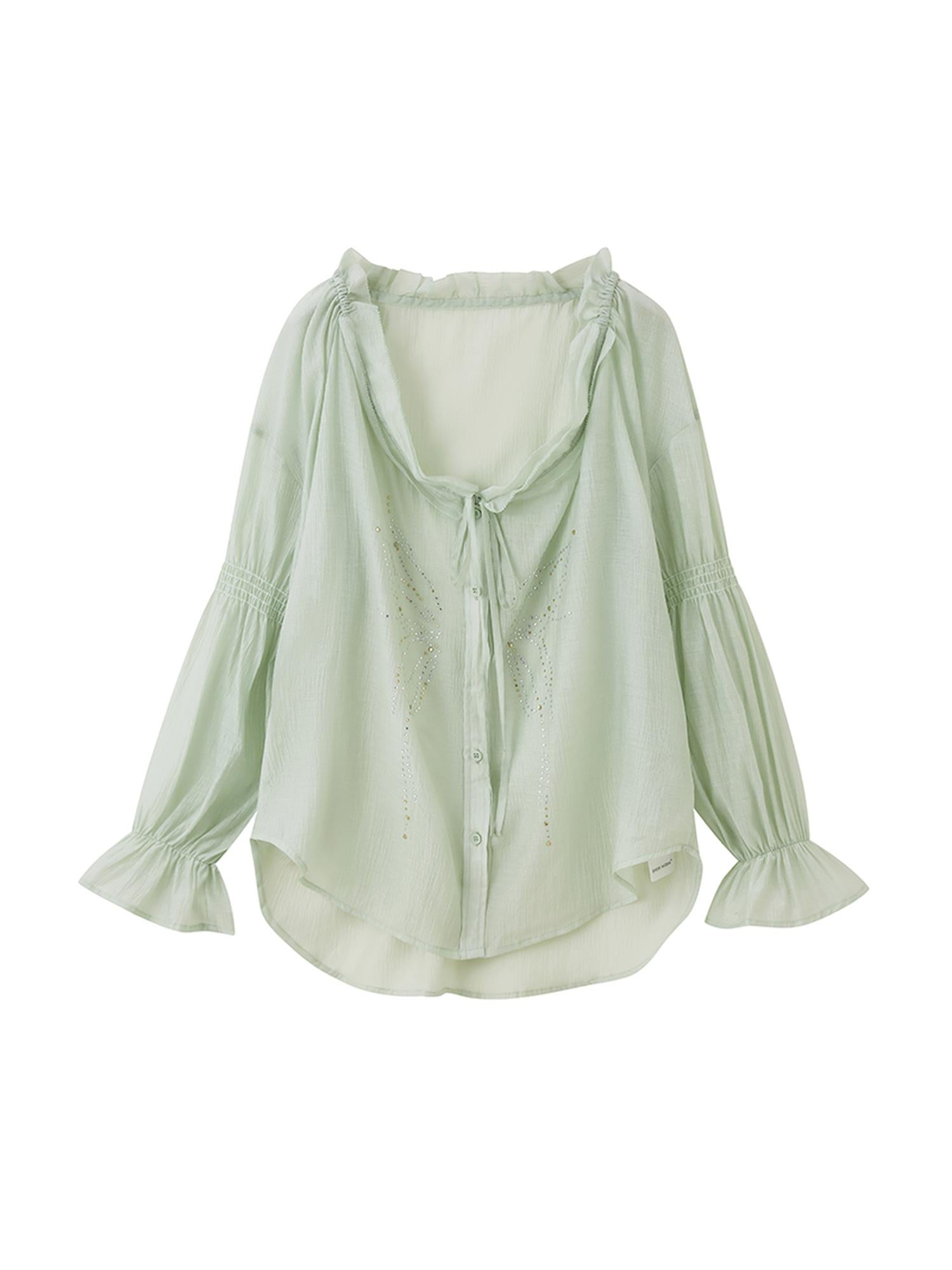 DIDDI MODA Vintage Butterfly Embroidered V Neck Sunshirt In Pastel Tones