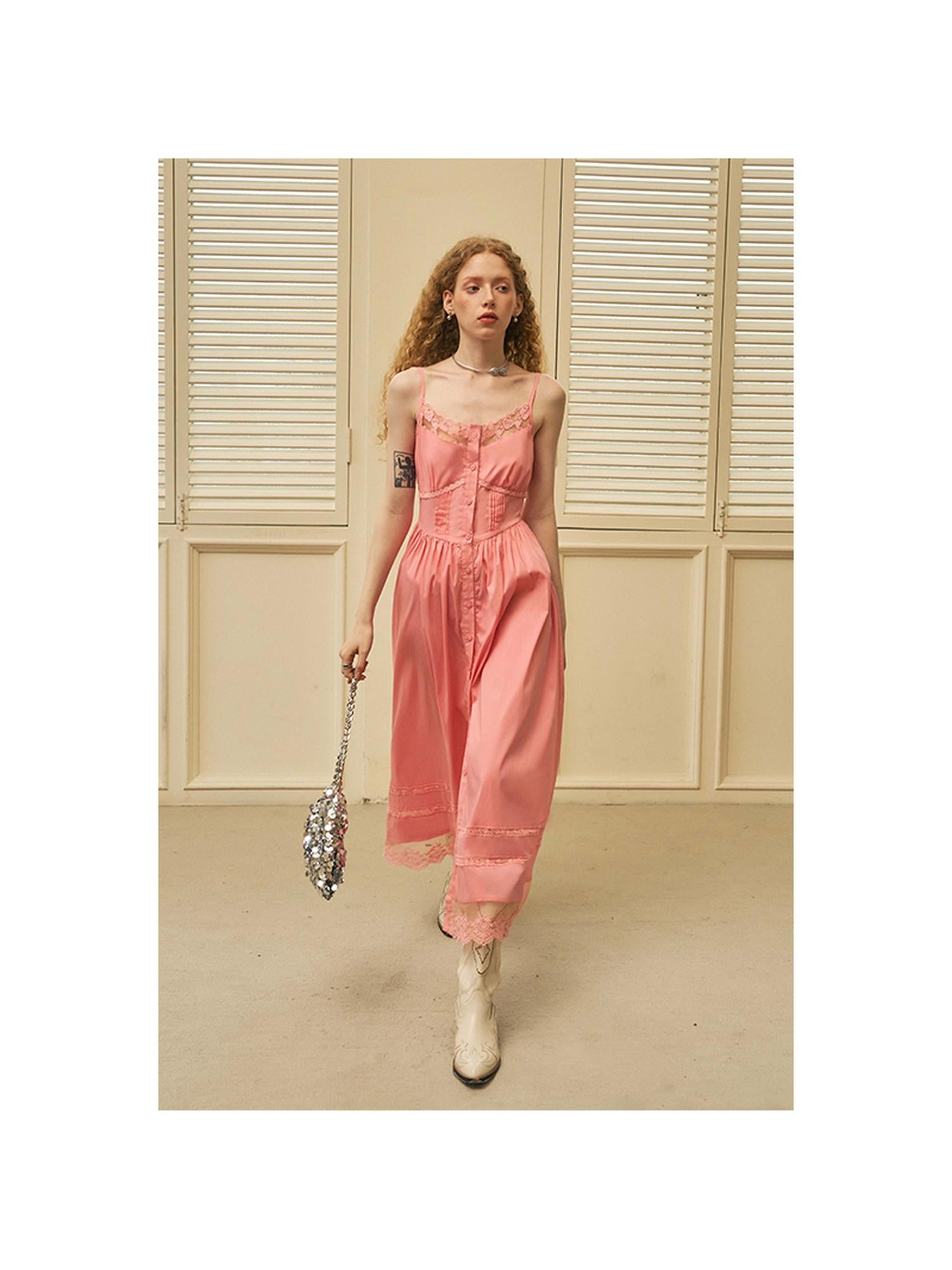 DIDDI MODA Lace Overlay Slip Dress With Floral Embroidery