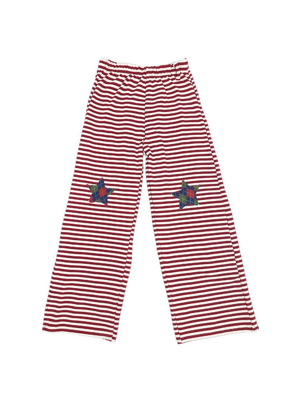 Cozy Bunny Ears Hoodie Red Grey Stripes Pajama Set
