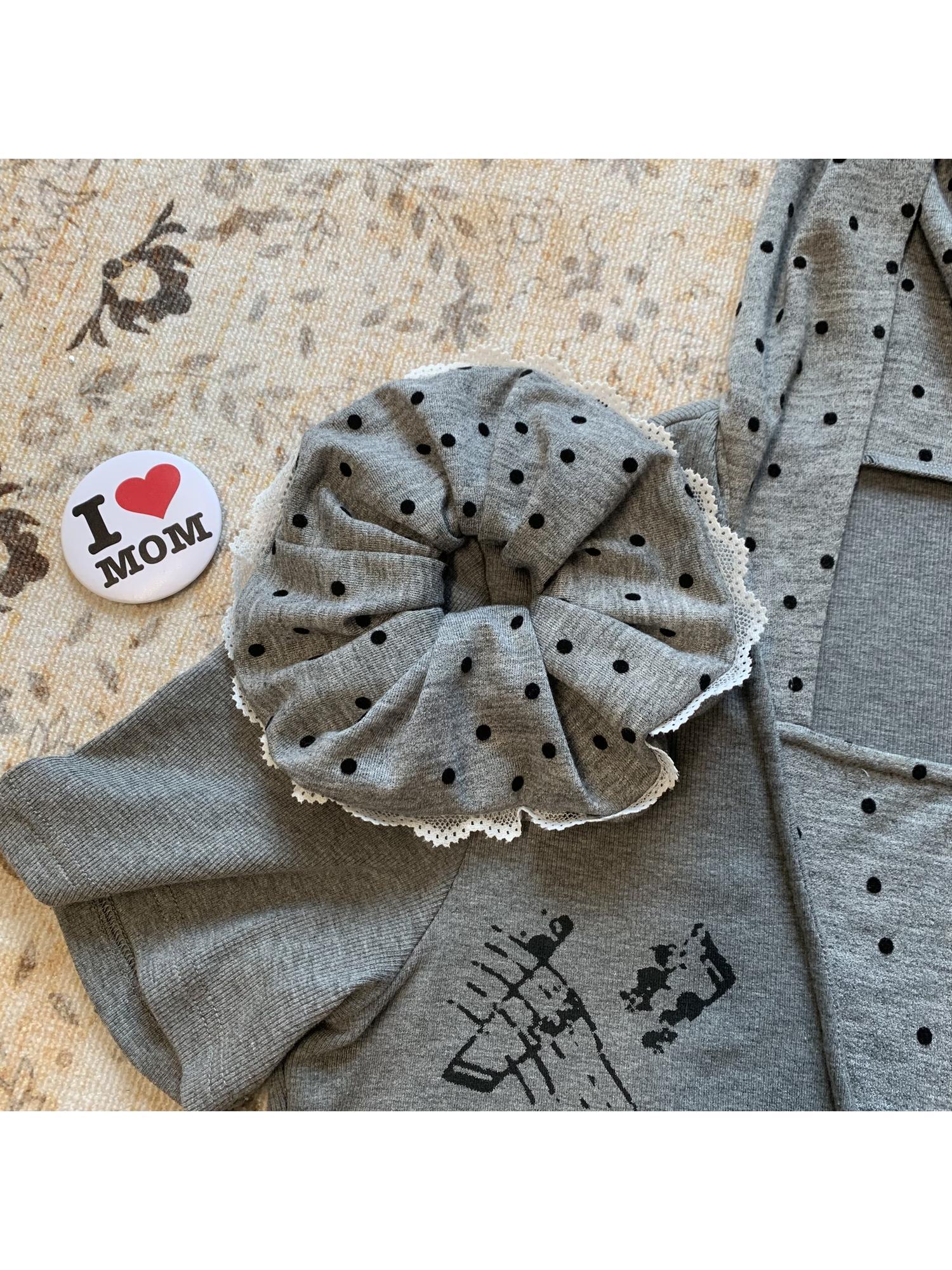 MOMSYCAN FOX LINE Summer Loose Hooded Tee With Dot Print False Layering