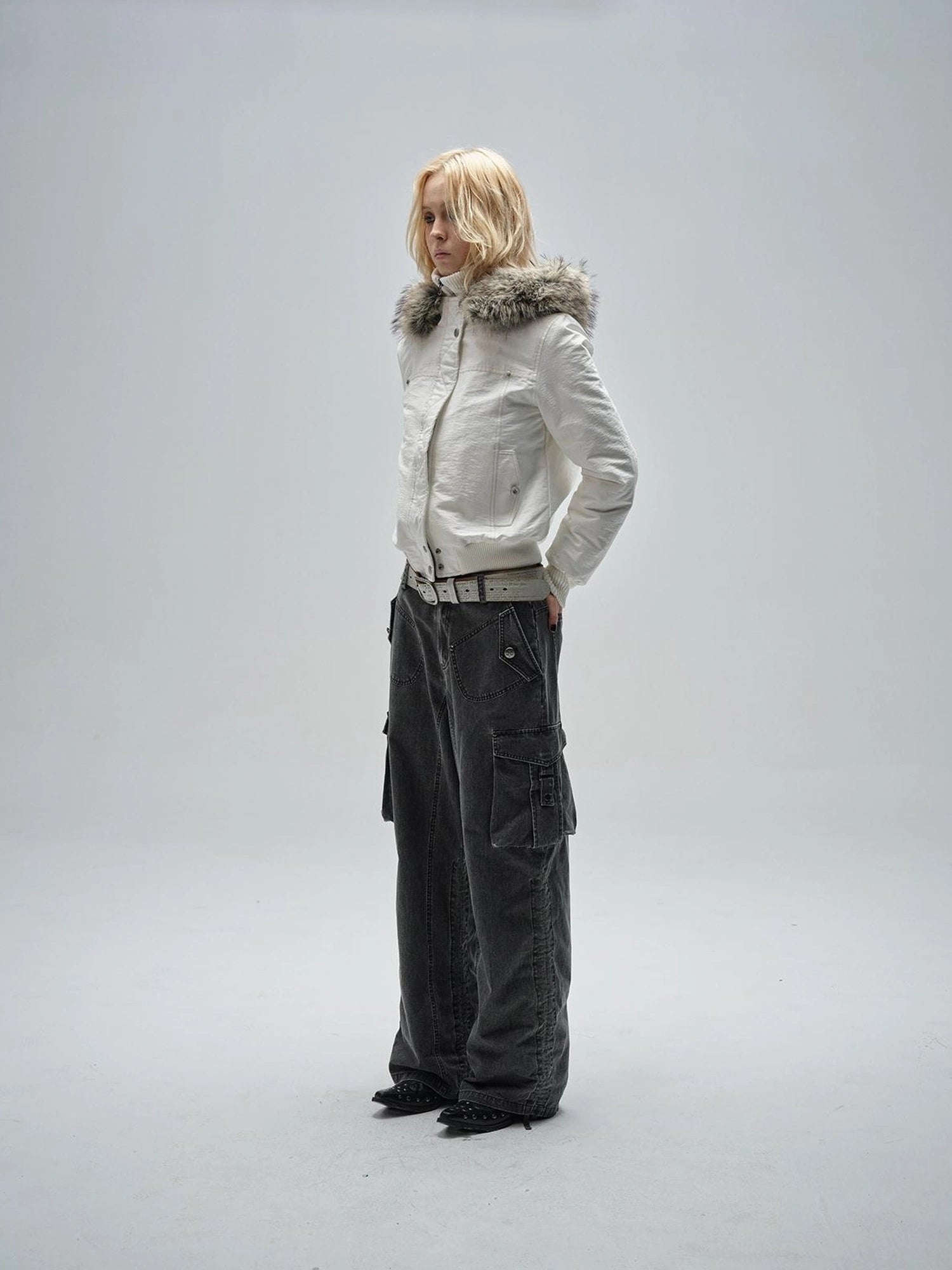 wear And tear Adjustable Drawstring Wide Leg Cargo Pants
