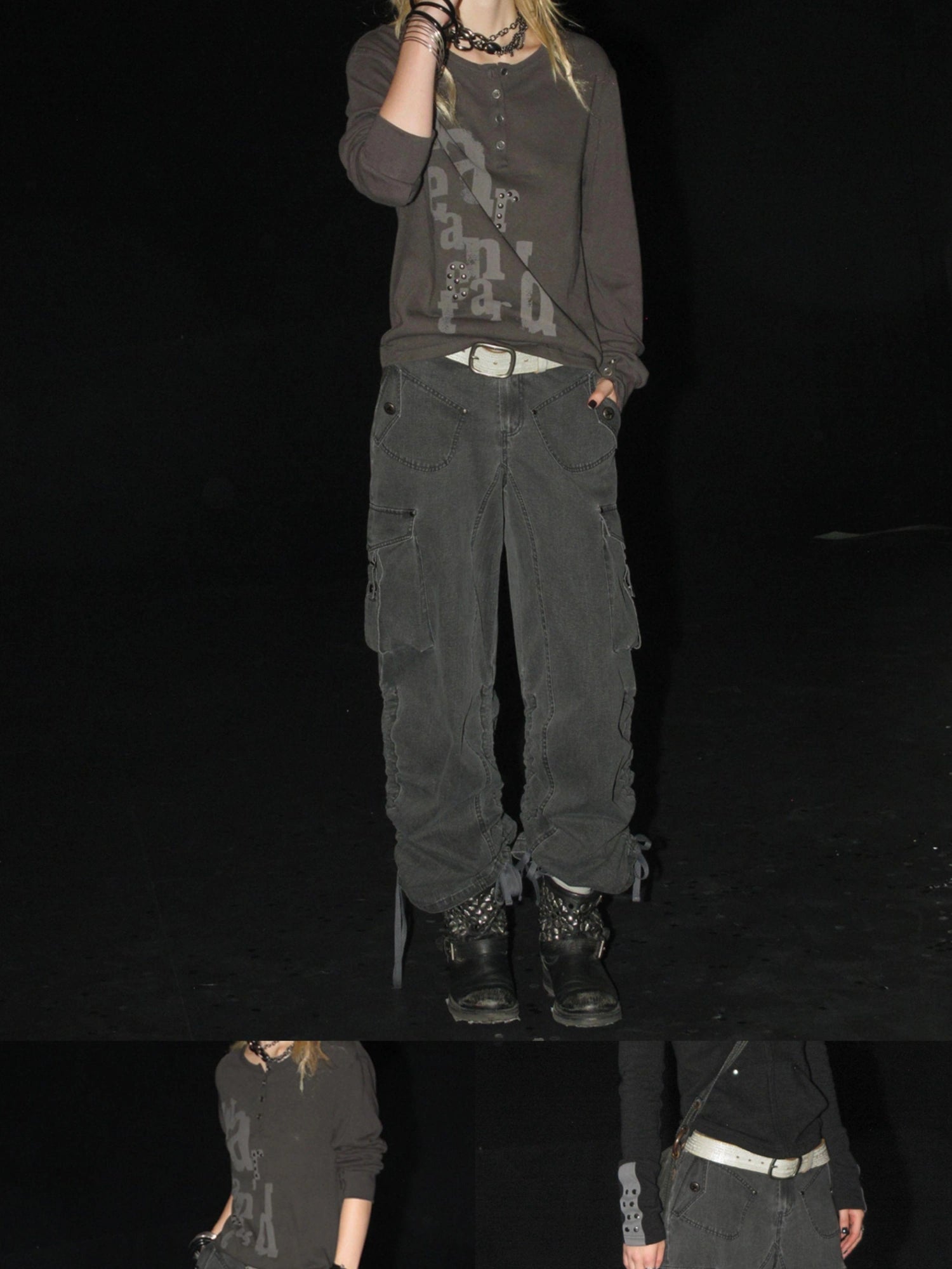 wear And tear Adjustable Drawstring Wide Leg Cargo Pants
