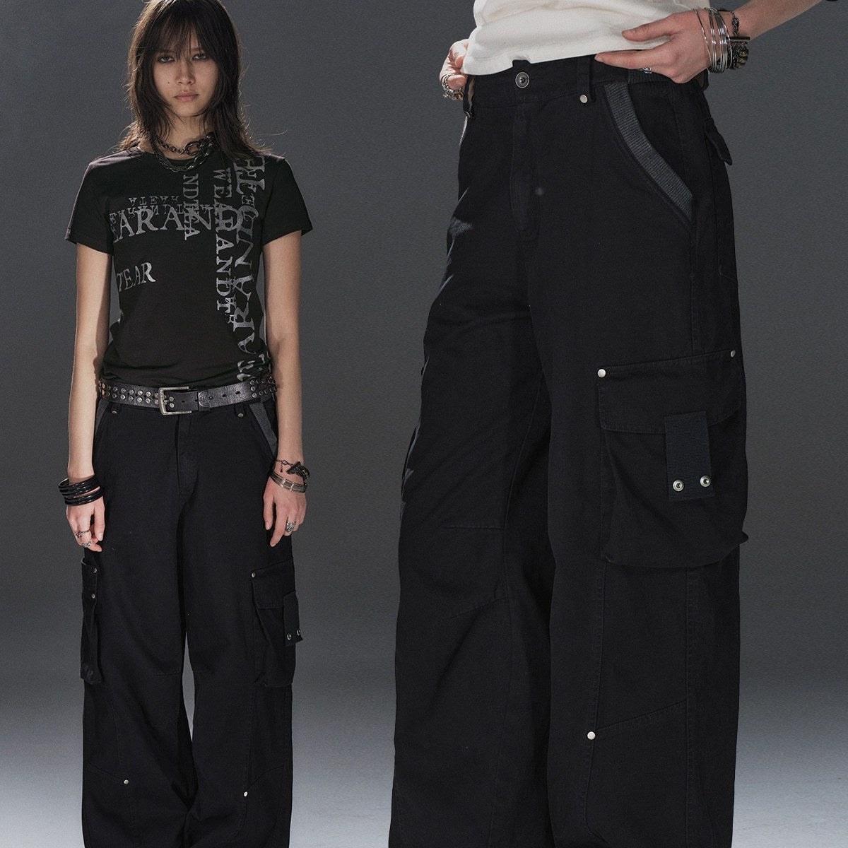 wear_And_tear_Black_Asymmetric_Rib_Splice_Rivet_Multi_Pocket_Women&