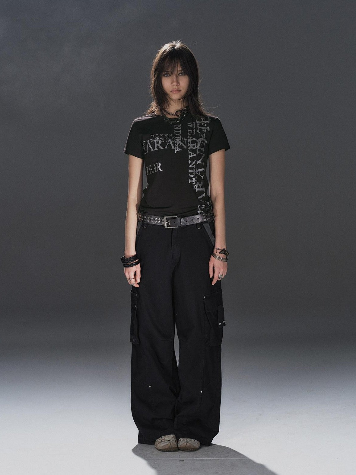 wear And tear Black Asymmetric Rib Splice Rivet Multi Pocket Women&
