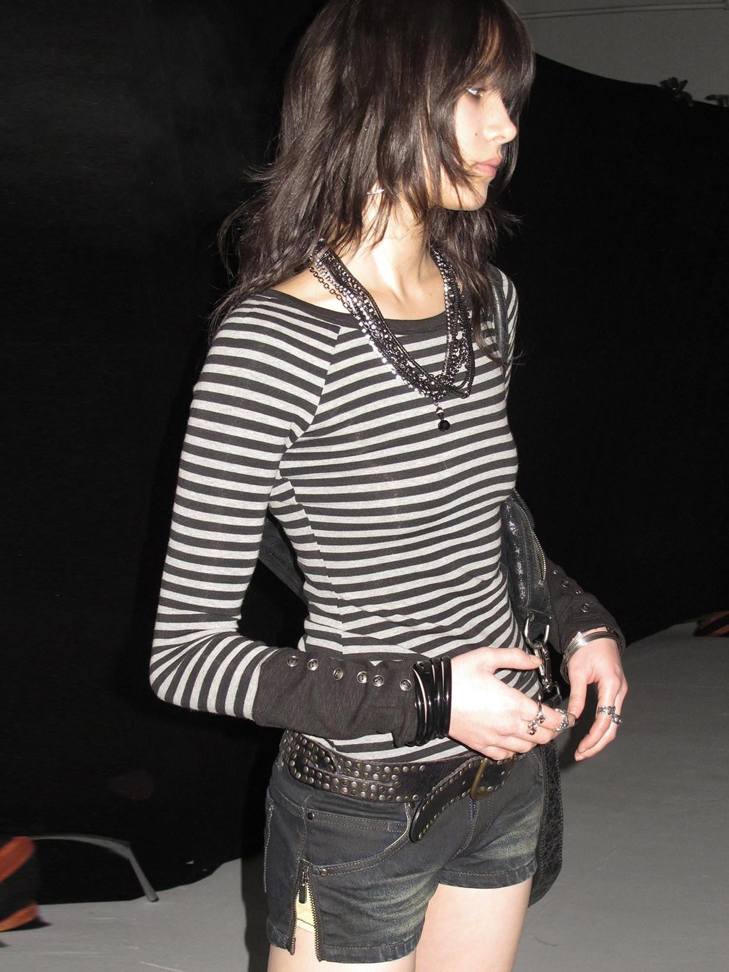 wear And tear Black Gray Striped Patchwork Button Raglan Women&