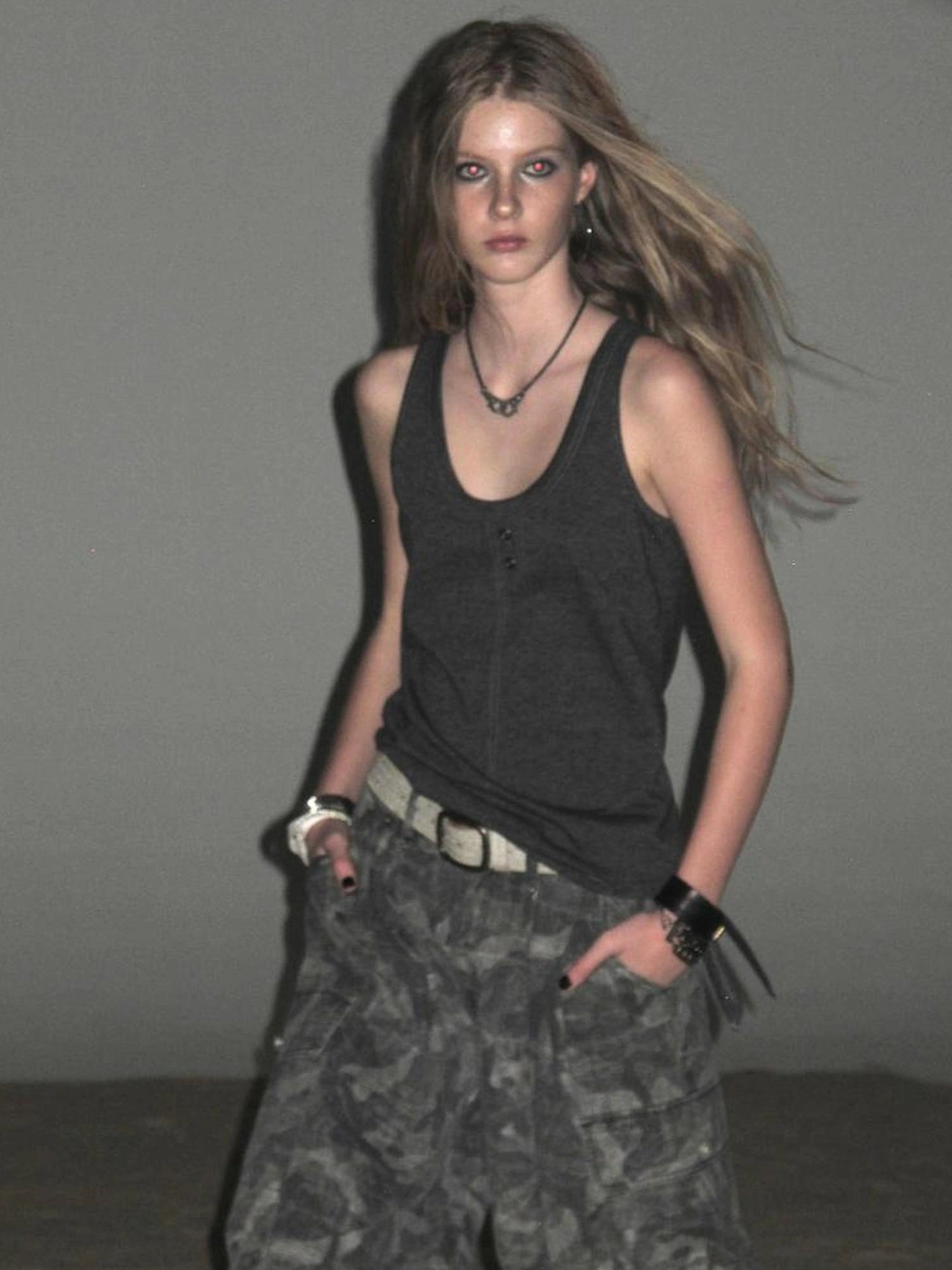 wear And tear Contrast Stitch Tie Front Relaxed Tank