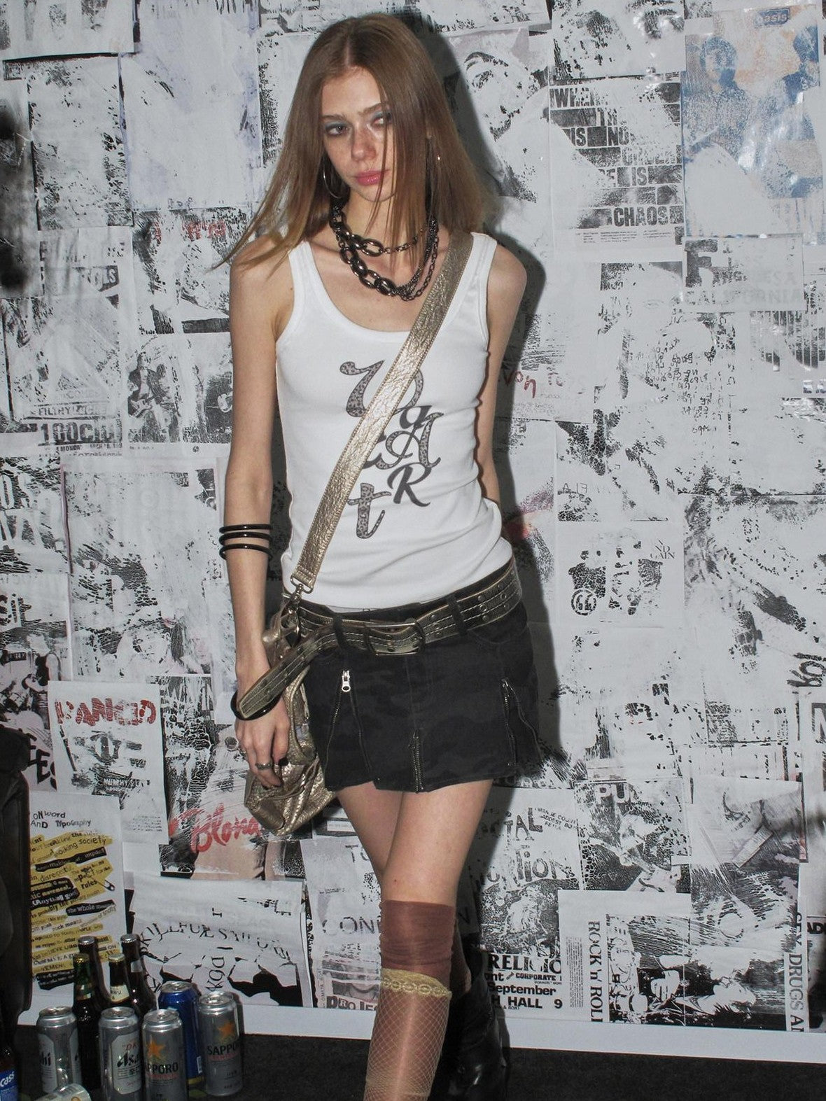 wear And tear Dark Gray Camo Multi Zipper Studded Pleated Low Waist Women&