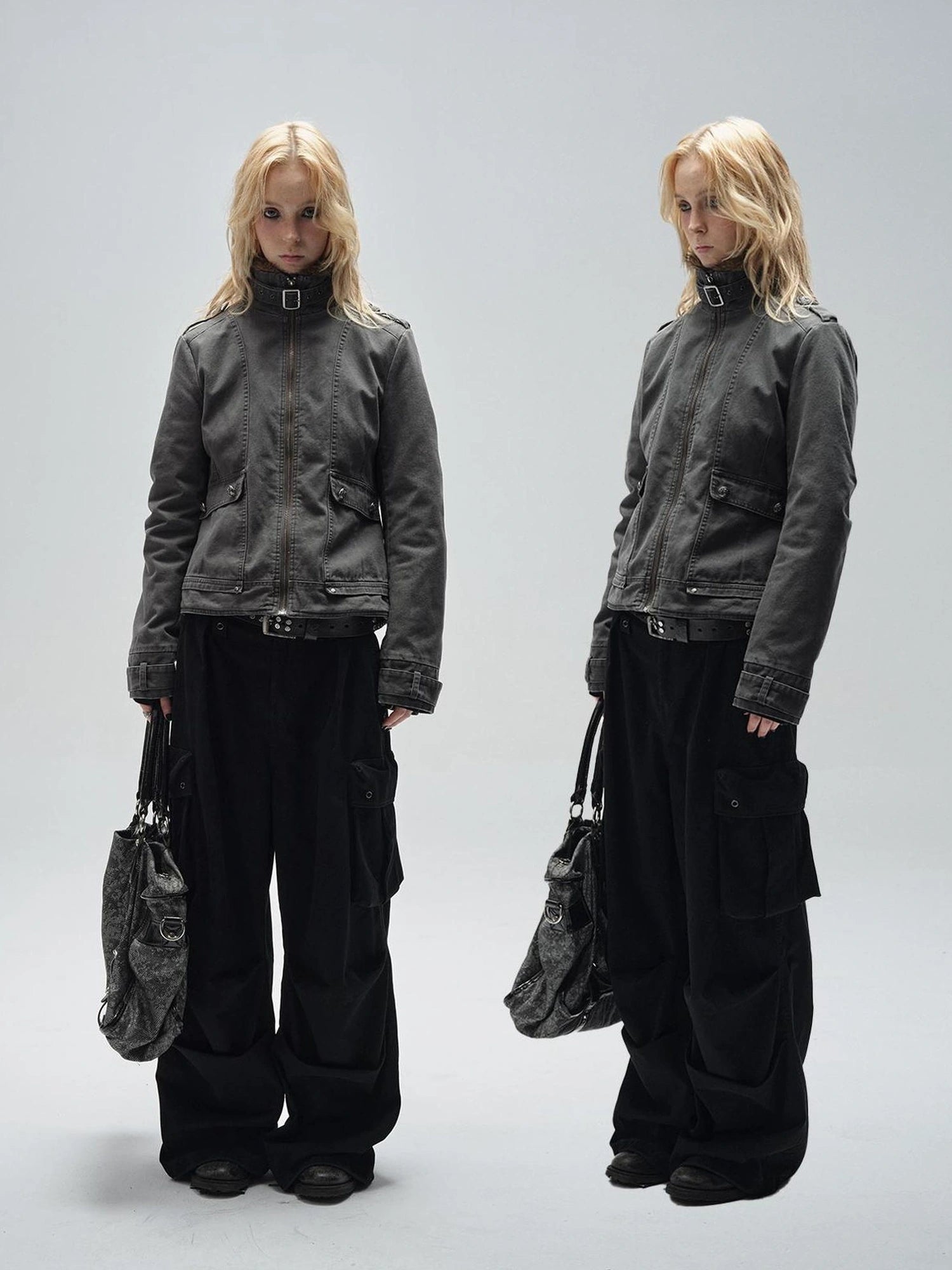 wear And tear Detachable Fur Collar Quilted Cotton Washed Jacket
