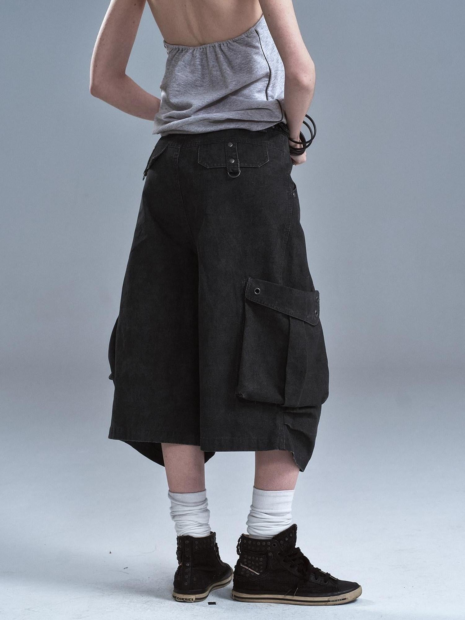 wear And tear Distressed Metal Rivets 3D Pocket Pleated Cargo Women&