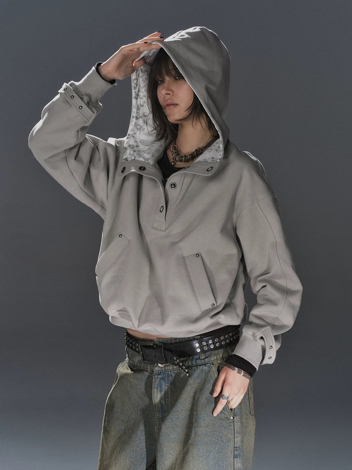 wear And tear Double Layer Leopard Cropped Oversized Punk Hooded Cotton Pocket Women Hoodies