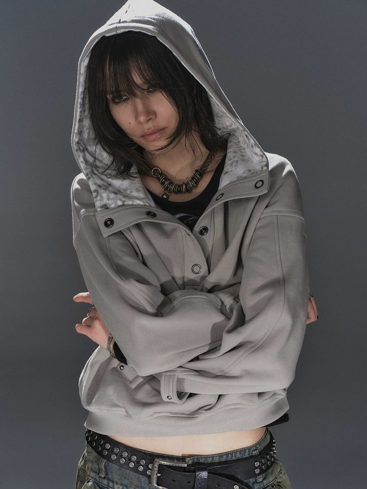 wear And tear Double Layer Leopard Cropped Oversized Punk Hooded Cotton Pocket Women Hoodies