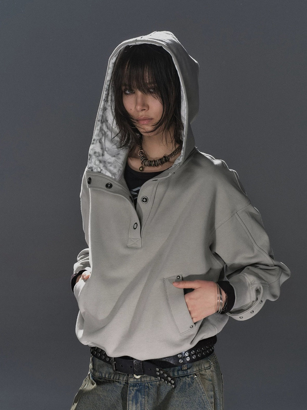 wear And tear Double Layer Leopard Cropped Oversized Punk Hooded Cotton Pocket Women Hoodies