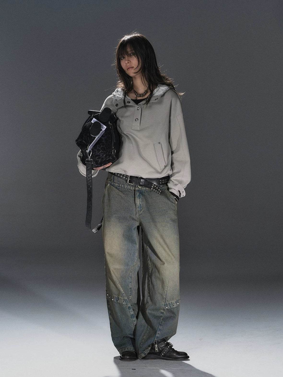 wear And tear Double Layer Leopard Cropped Oversized Punk Hooded Cotton Pocket Women Hoodies