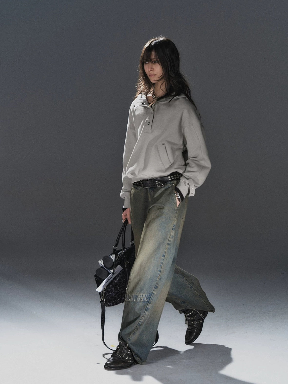 wear And tear Double Layer Leopard Cropped Oversized Punk Hooded Cotton Pocket Women Hoodies