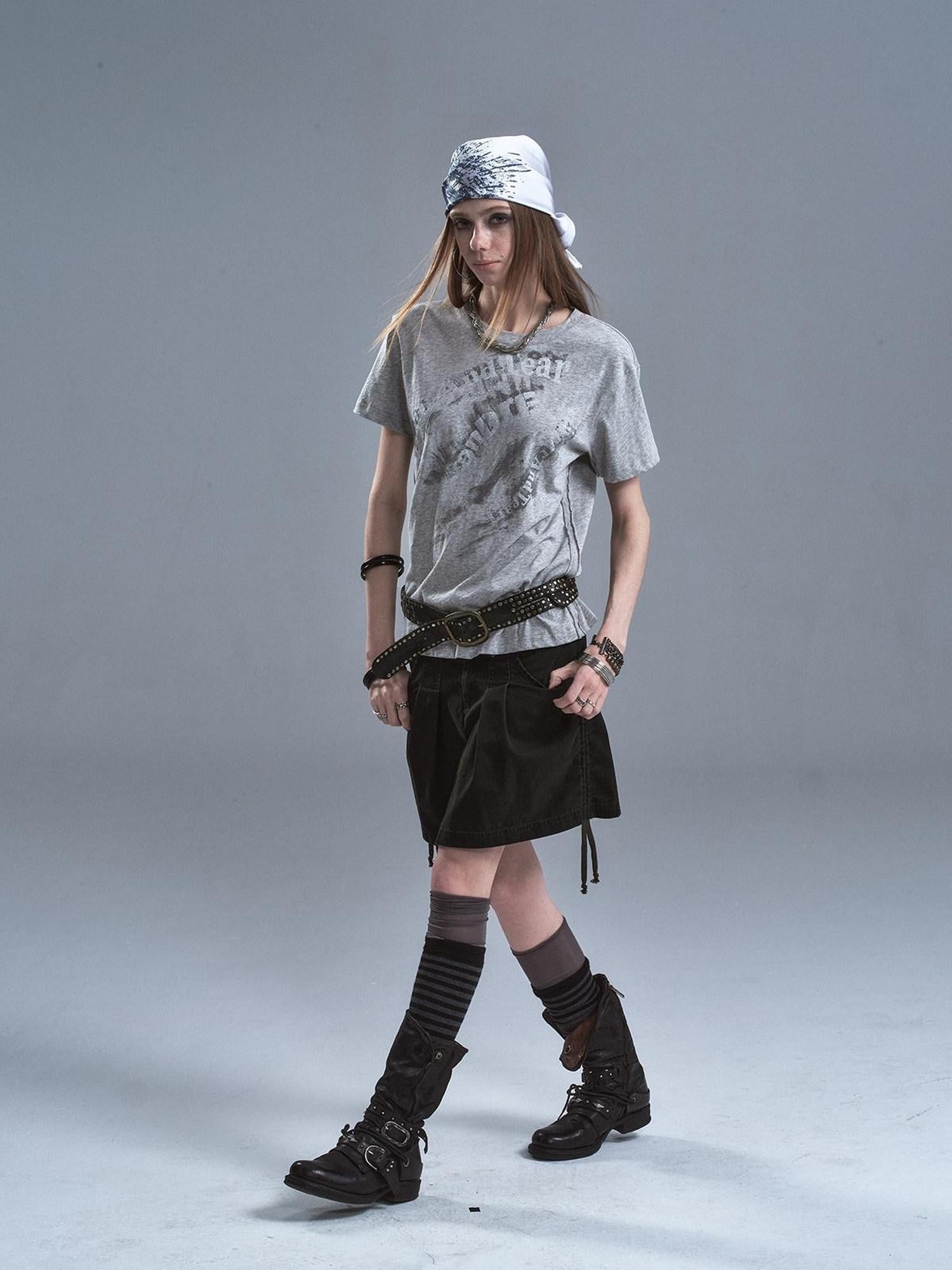 wear And tear Frayed Patchwork Metallic Print Layered Women&