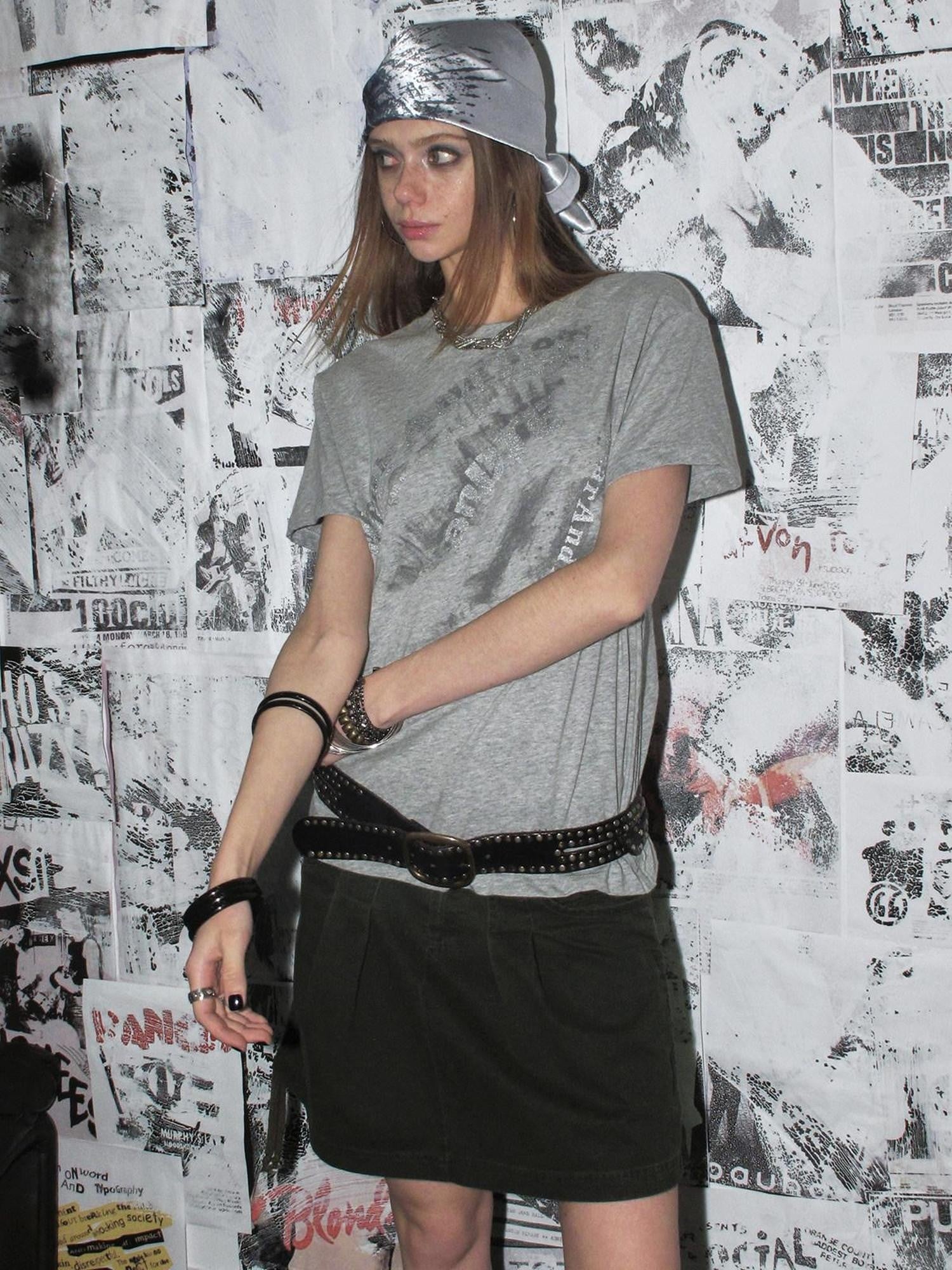 wear And tear Frayed Patchwork Metallic Print Layered Women&