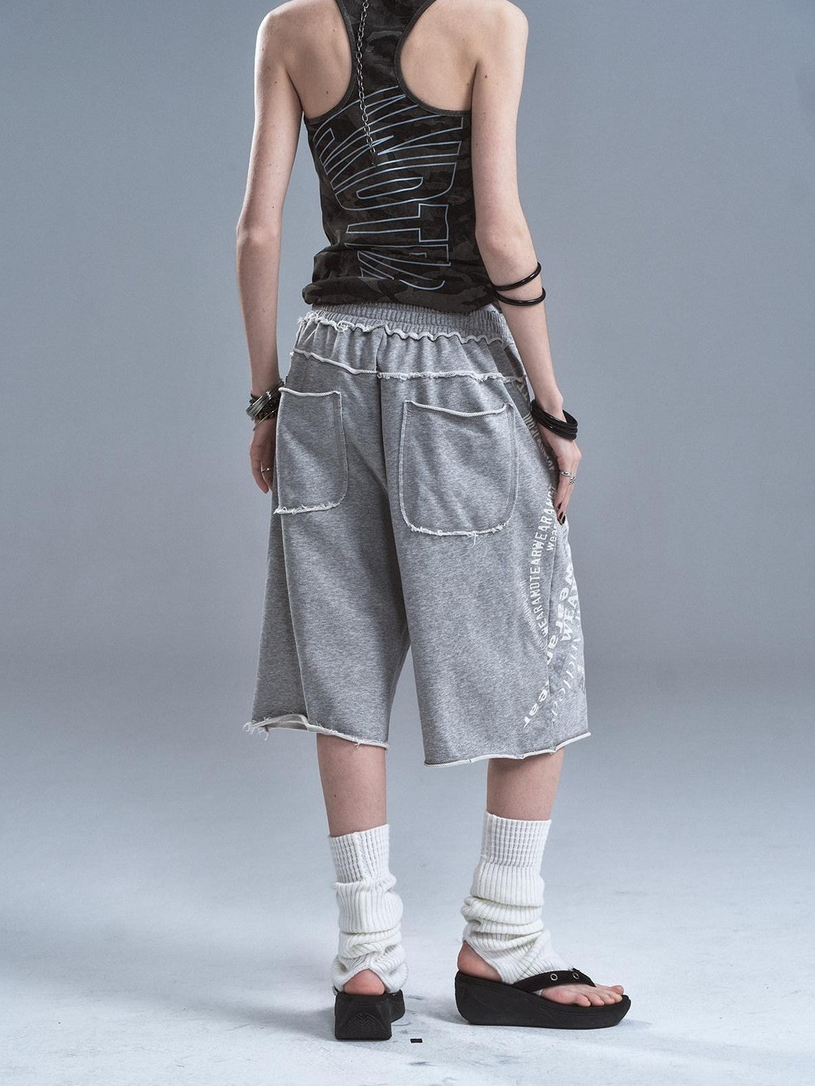 wear And tear Frayed Split Letter Silver Print Asymmetrical Women&