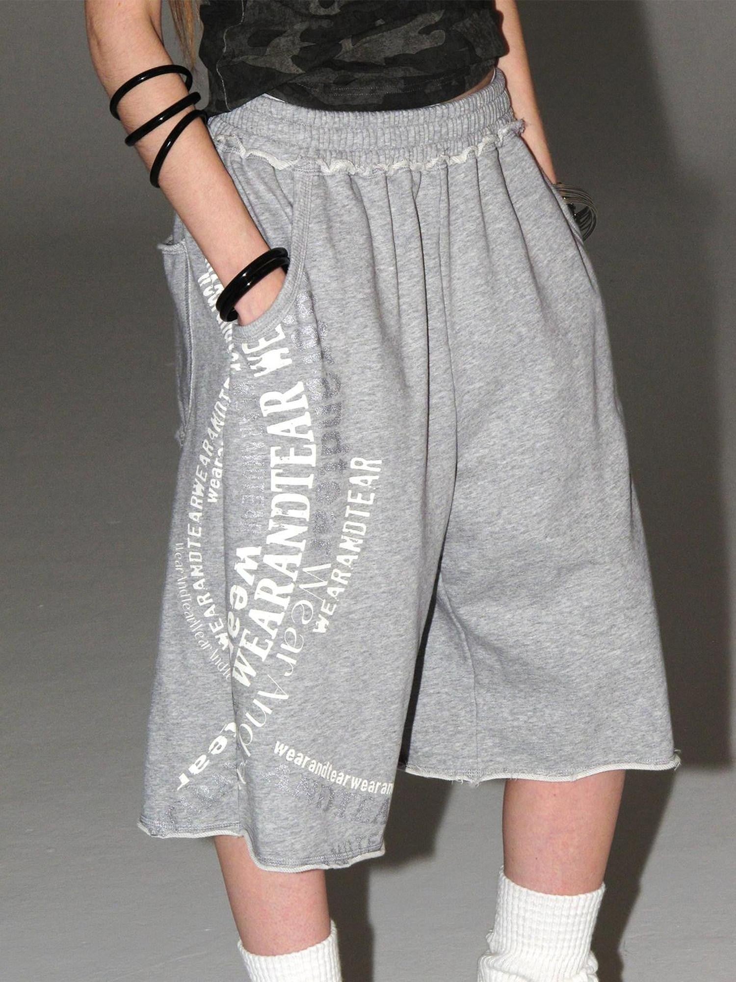 wear And tear Frayed Split Letter Silver Print Asymmetrical Women&