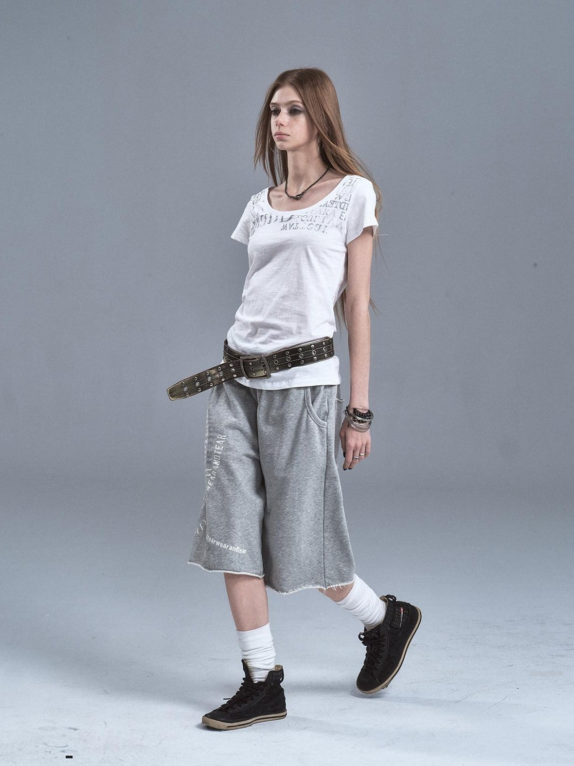 wear And tear Frayed Split Letter Silver Print Asymmetrical Women&