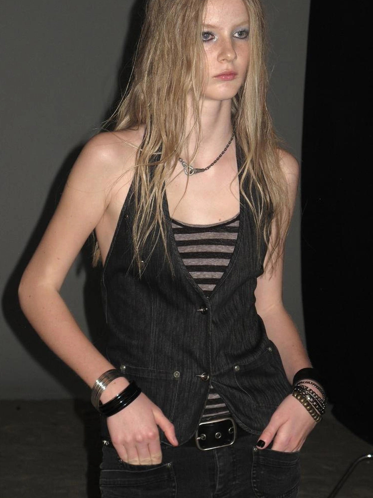 wear And tear Halter Neck Layered Ribbed Vest