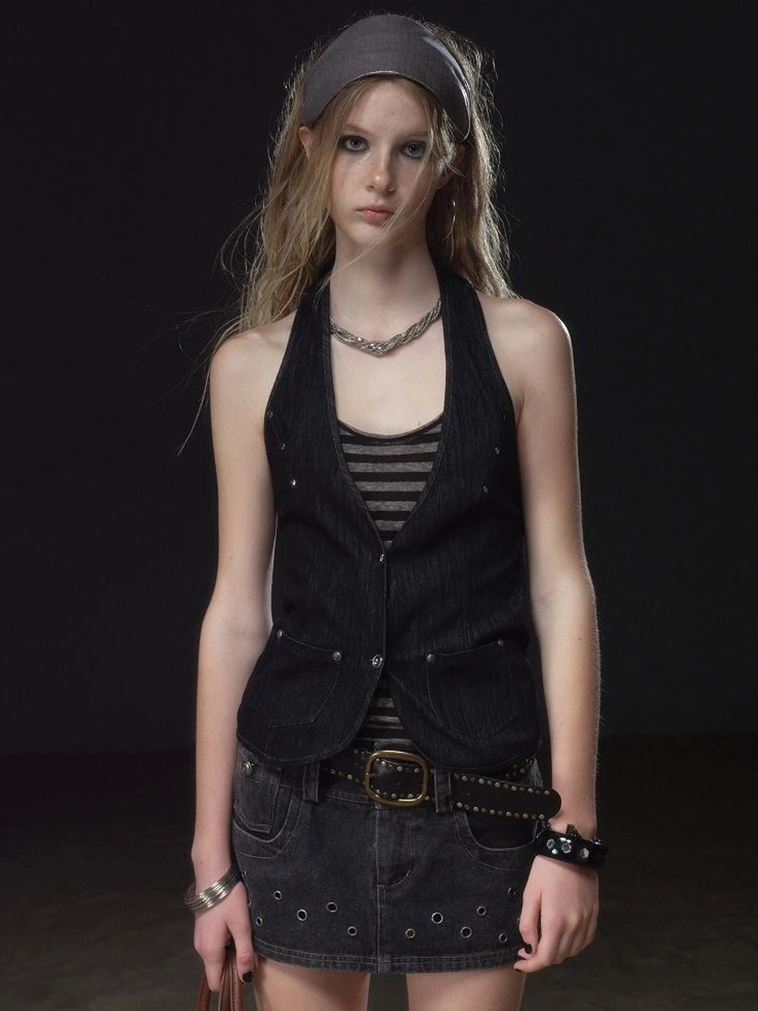 wear And tear Halter Neck Layered Ribbed Vest
